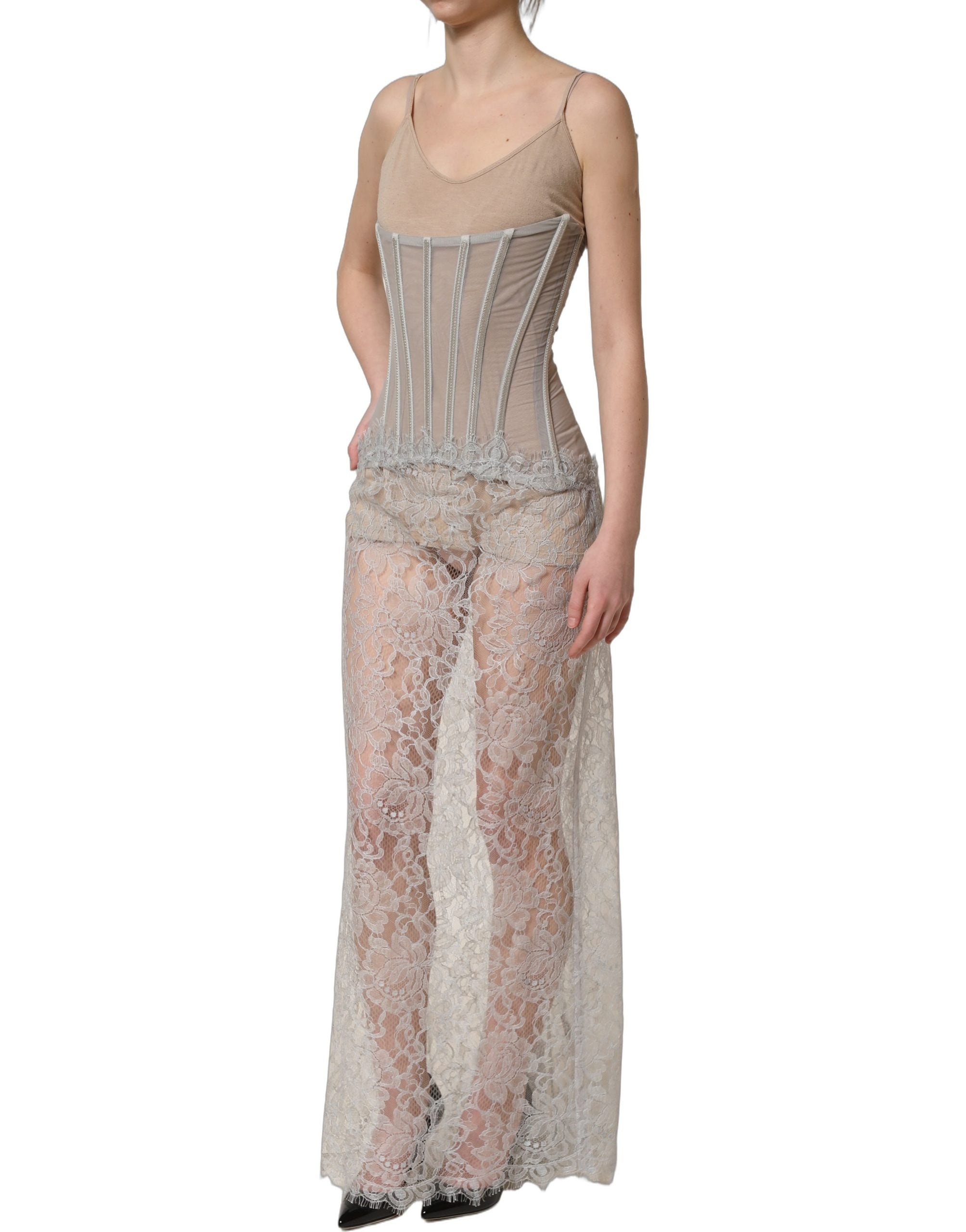 Dolce & Gabbana Gray Lace Corset Style Bodice Maxi Women's Dress