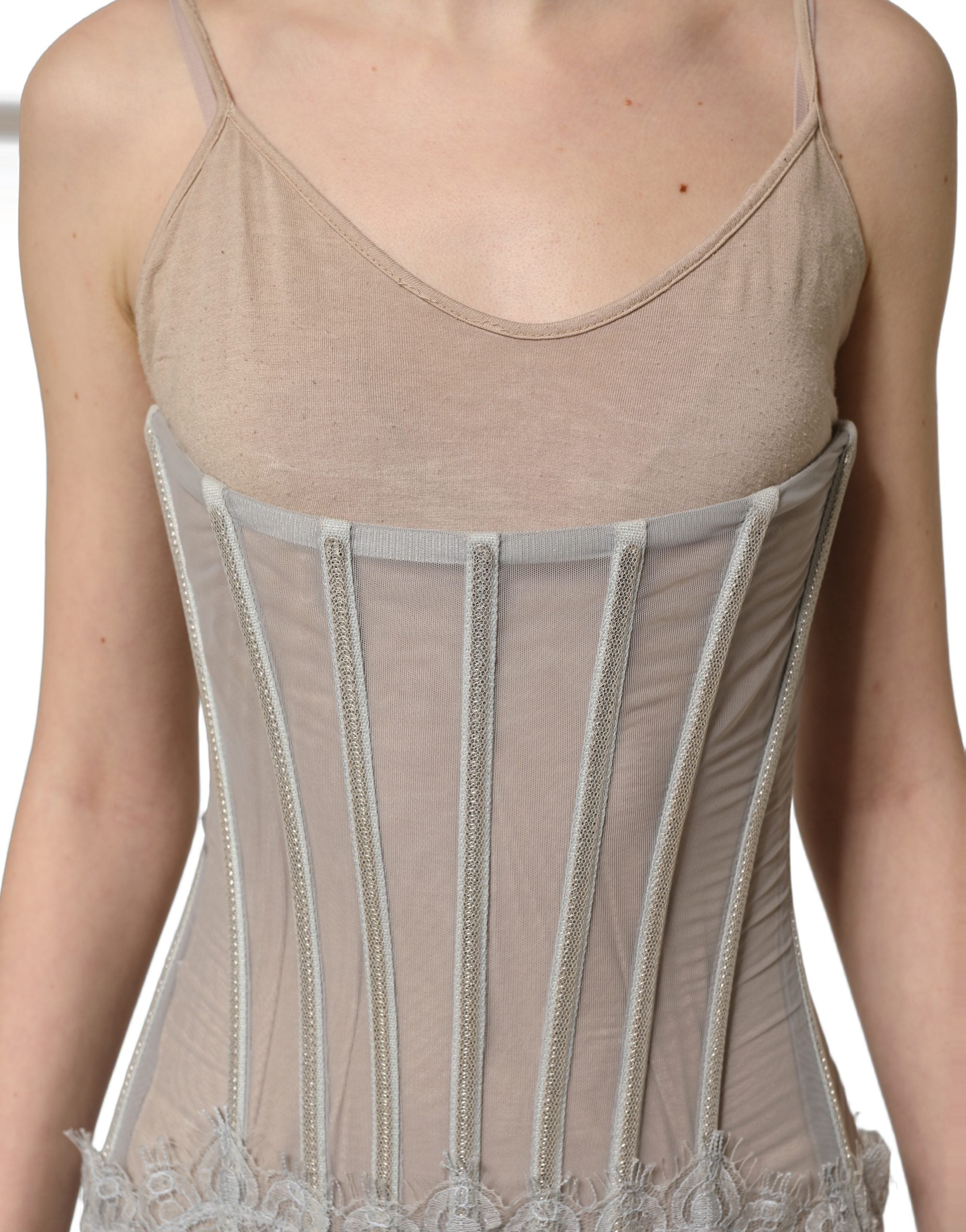 Dolce & Gabbana Gray Lace Corset Style Bodice Maxi Women's Dress