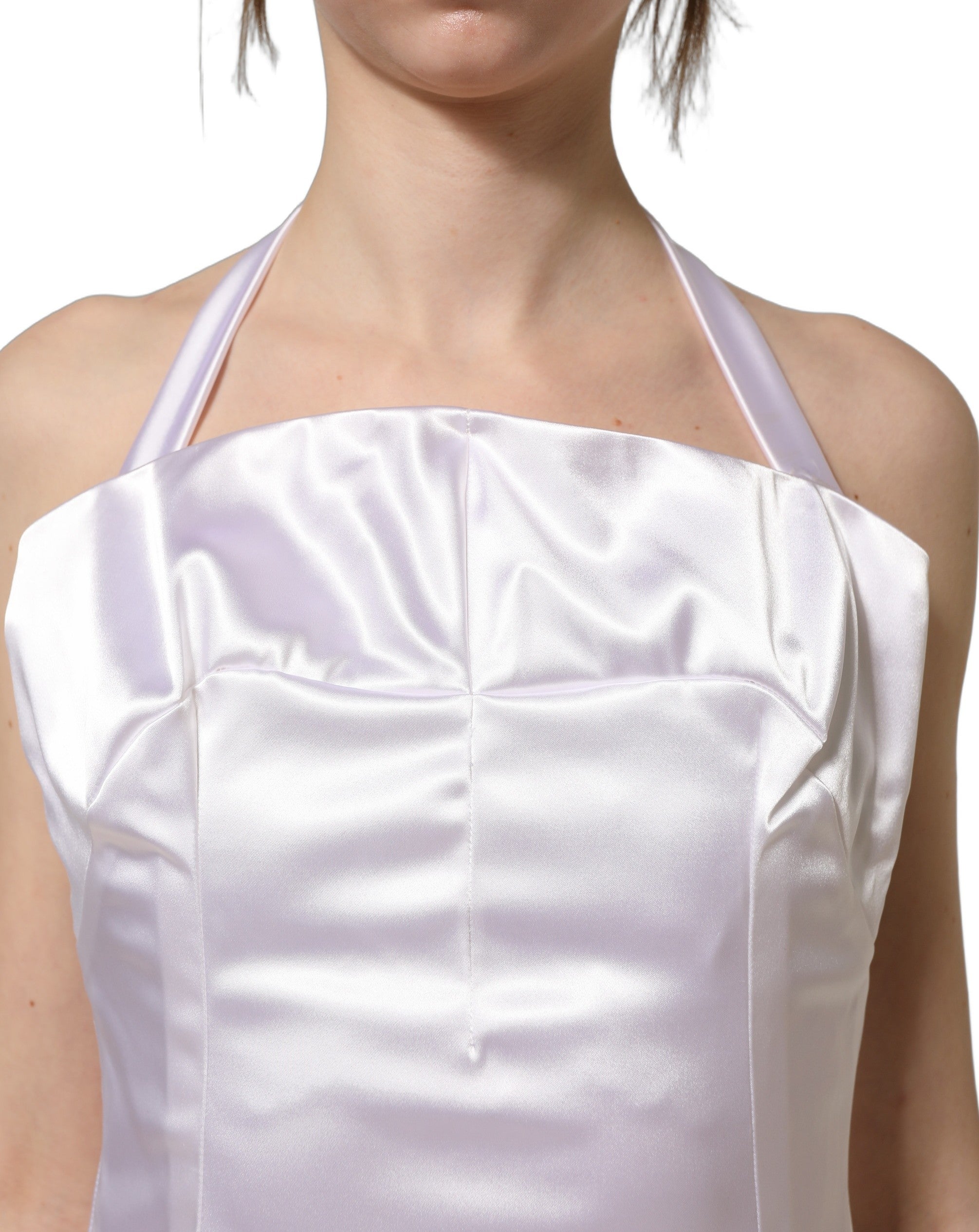 Dolce & Gabbana White Satin Halter Backless Long Gown Women's Dress (Pre-Owned)
