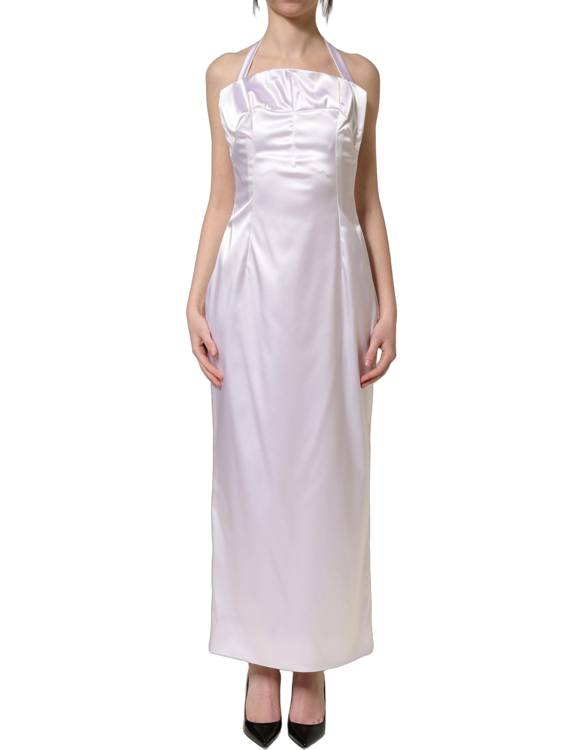 Dolce & Gabbana White Satin Halter Backless Long Gown Women's Dress (Pre-Owned)