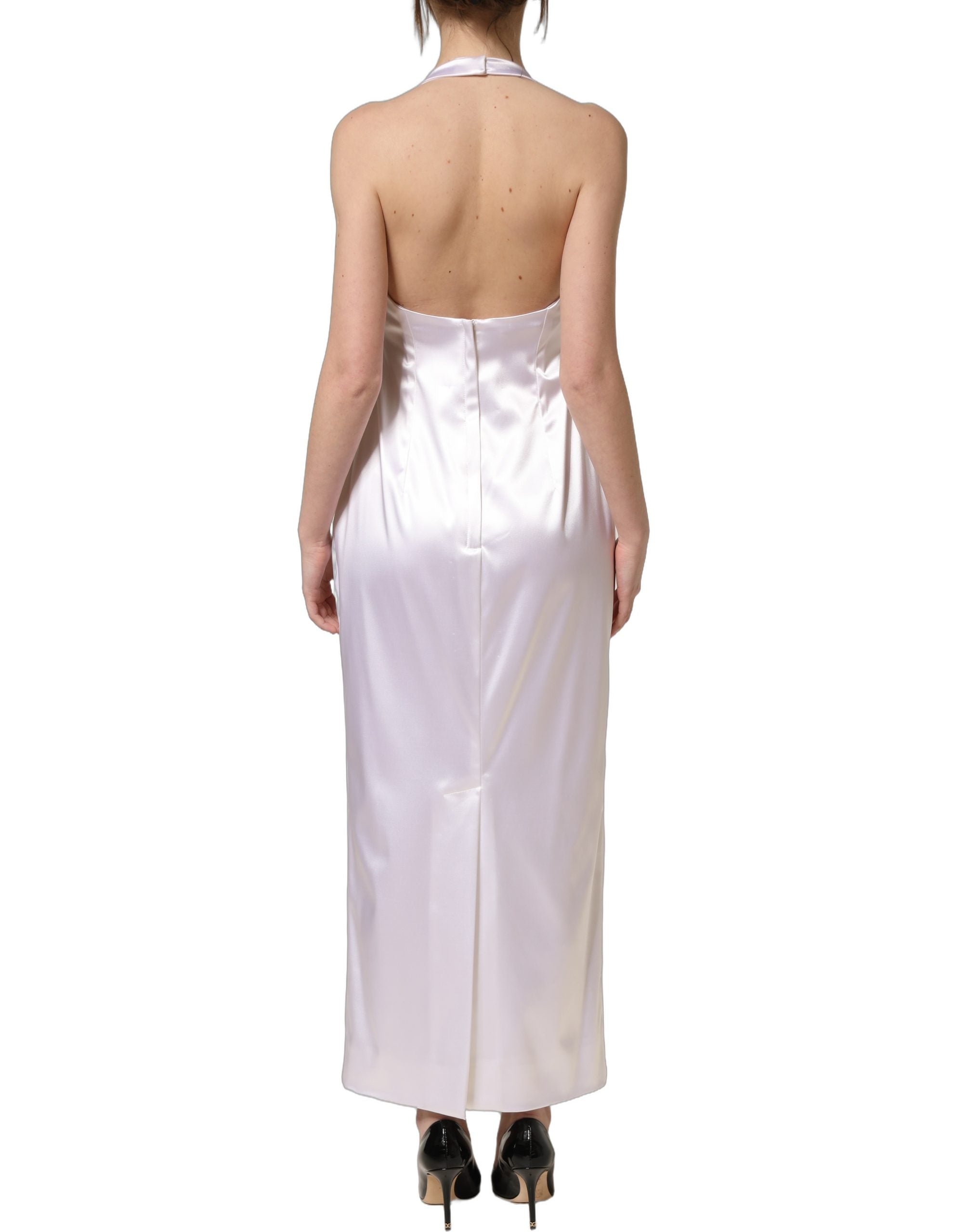 Dolce & Gabbana White Satin Halter Backless Long Gown Women's Dress (Pre-Owned)