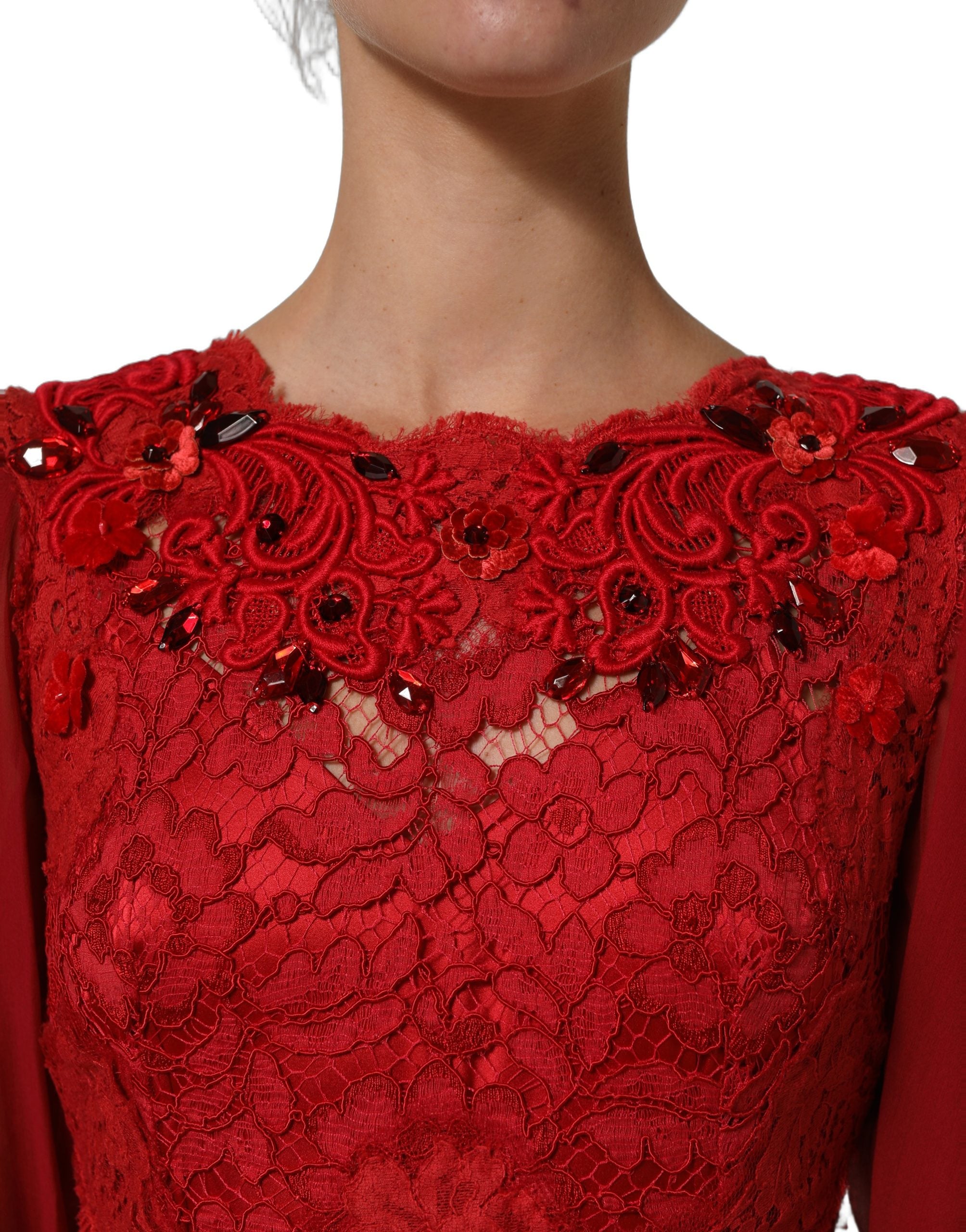 Dolce & Gabbana Red Embellished Mermaid Long Gown Women's Dress (Pre-Owned)