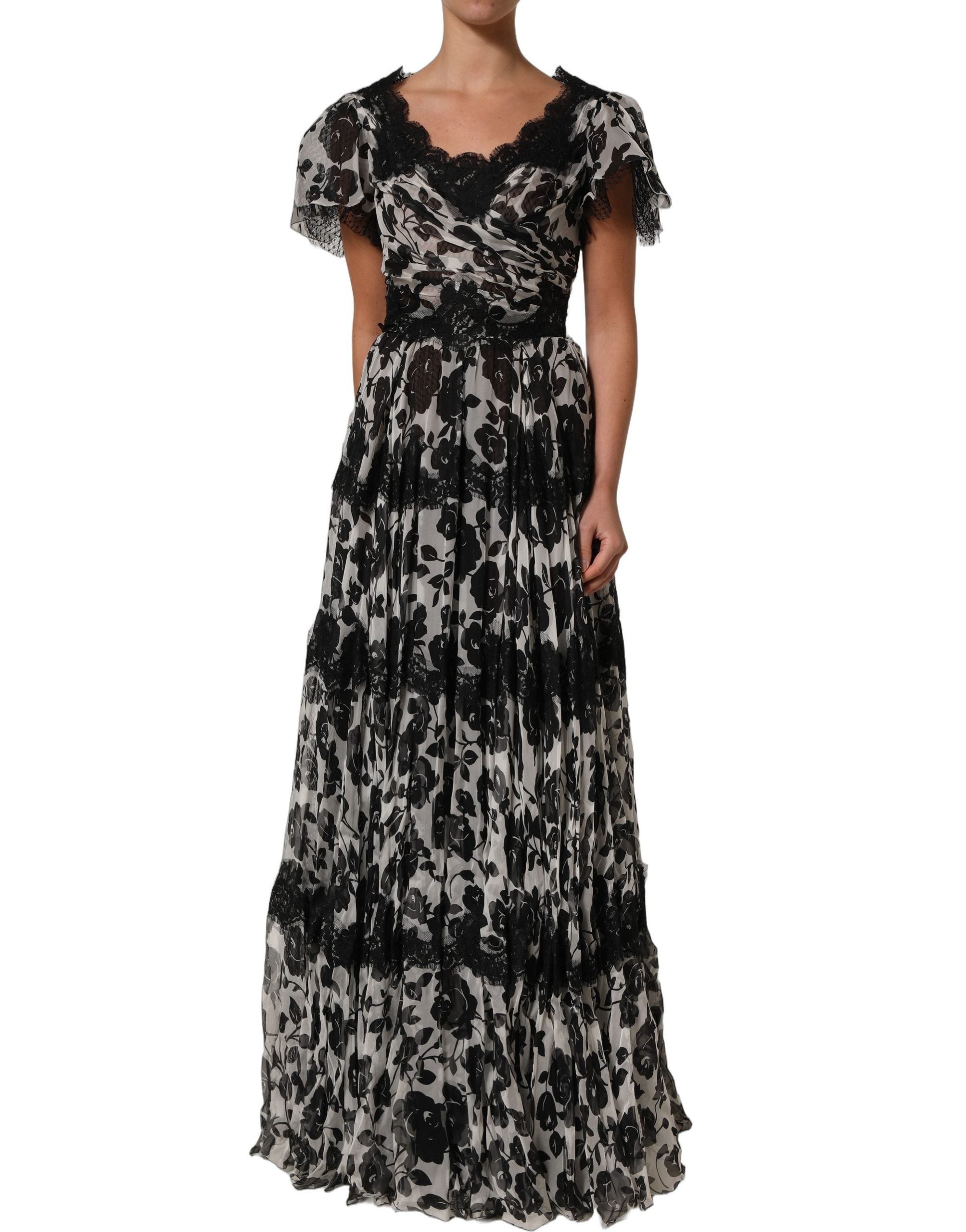 Dolce & Gabbana Black Silk Floral Lace Ricamo Ball Maxi Women's Dress (Pre-Owned)