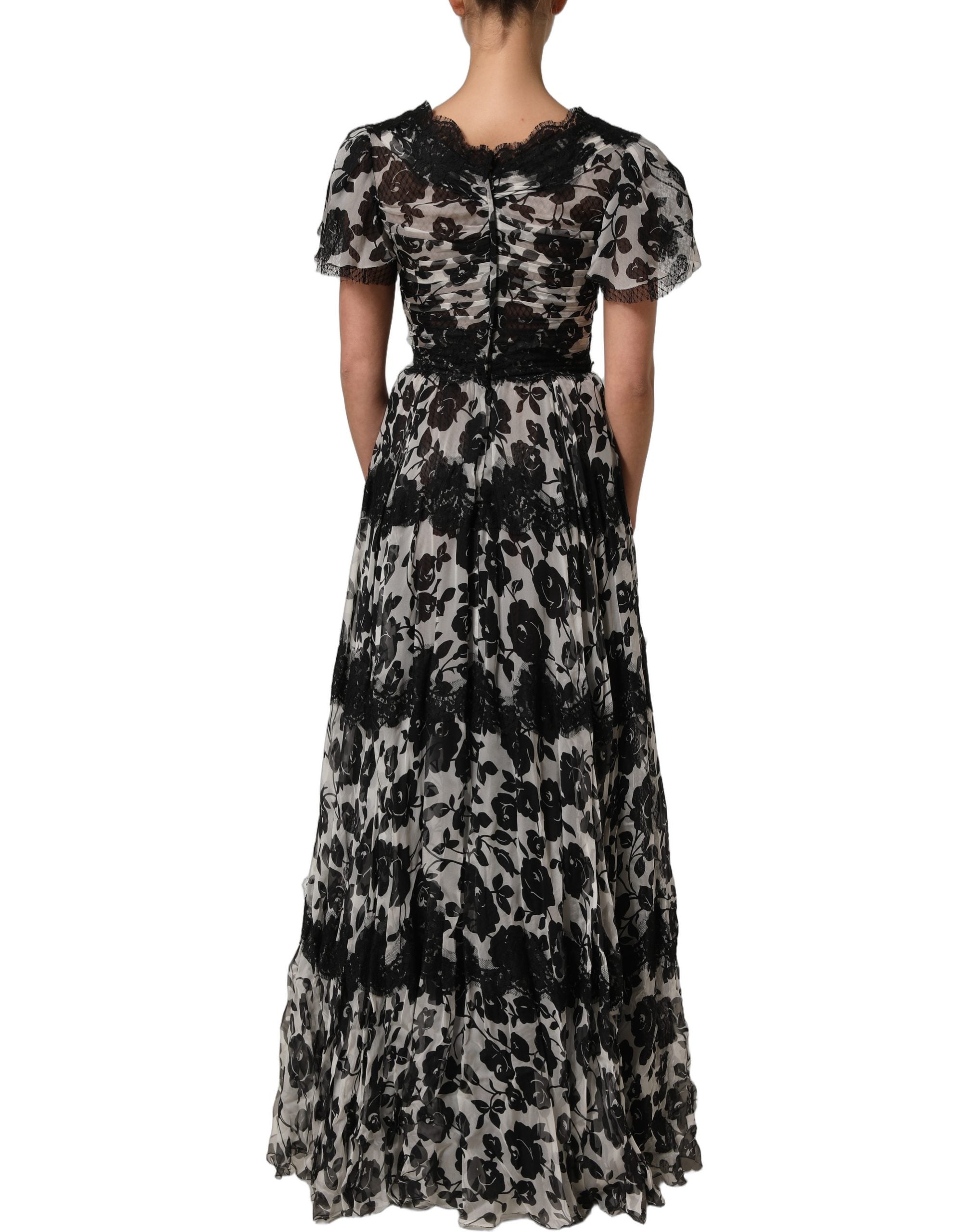 Dolce & Gabbana Black Silk Floral Lace Ricamo Ball Maxi Women's Dress (Pre-Owned)