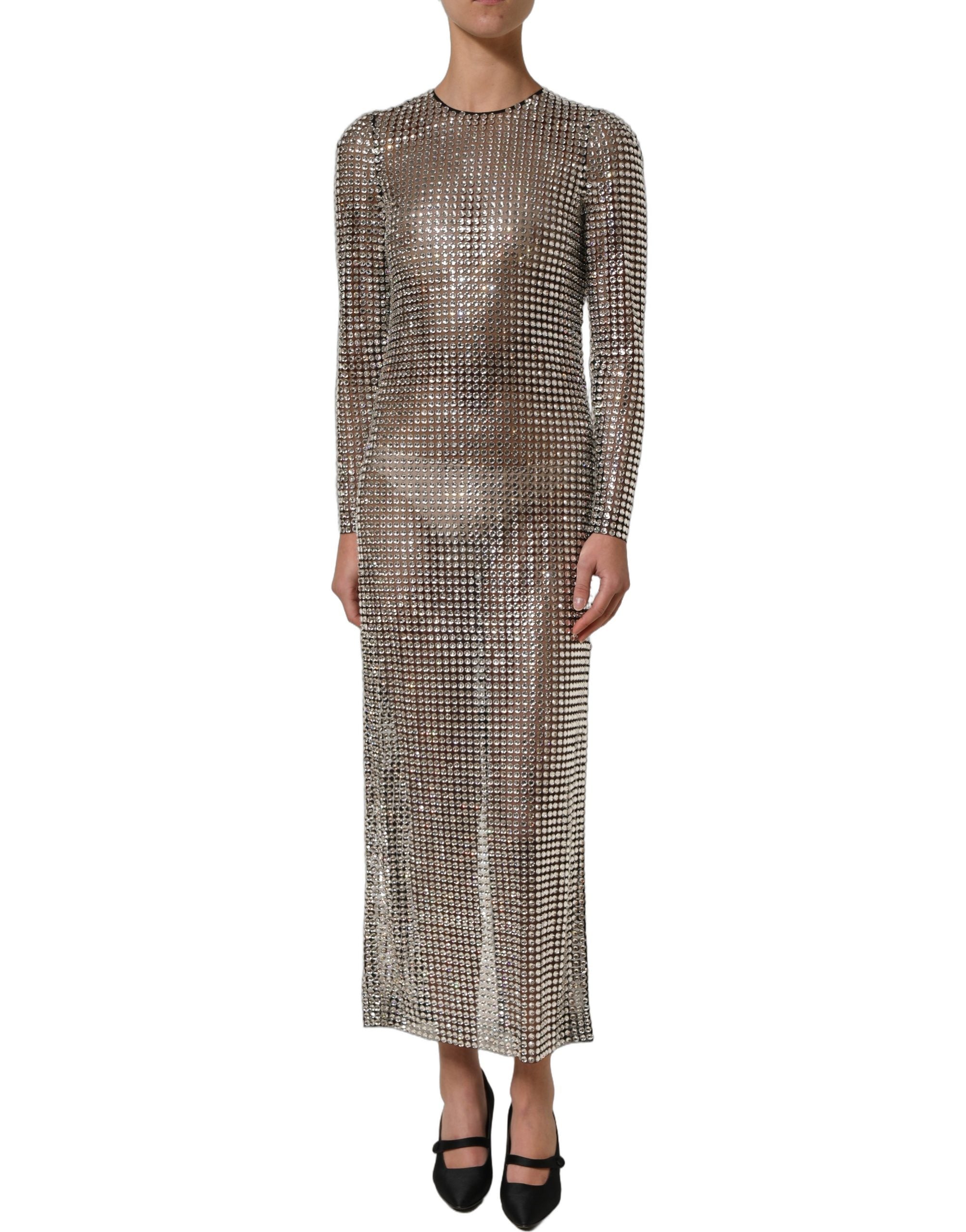 Dolce & Gabbana Beige Crystal Embellished Long Gown Women's Dress