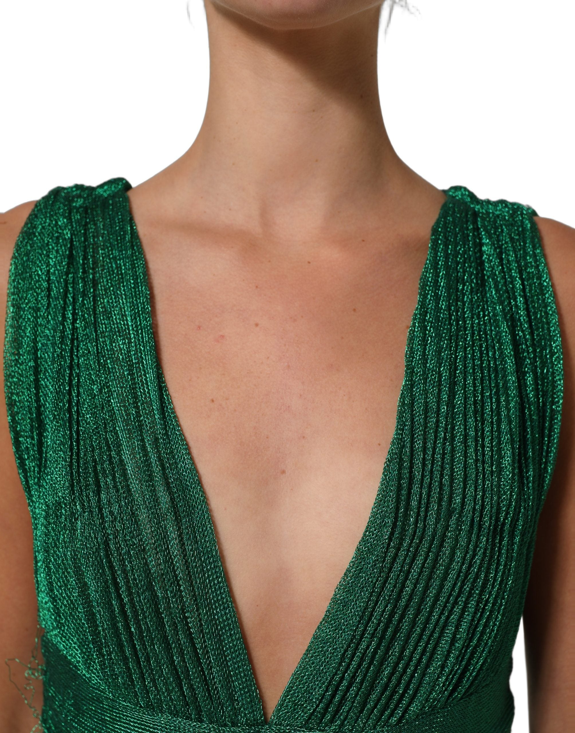 Dolce & Gabbana Emerald Green Plissé Evening Gown Women's Dress (Pre-Owned)