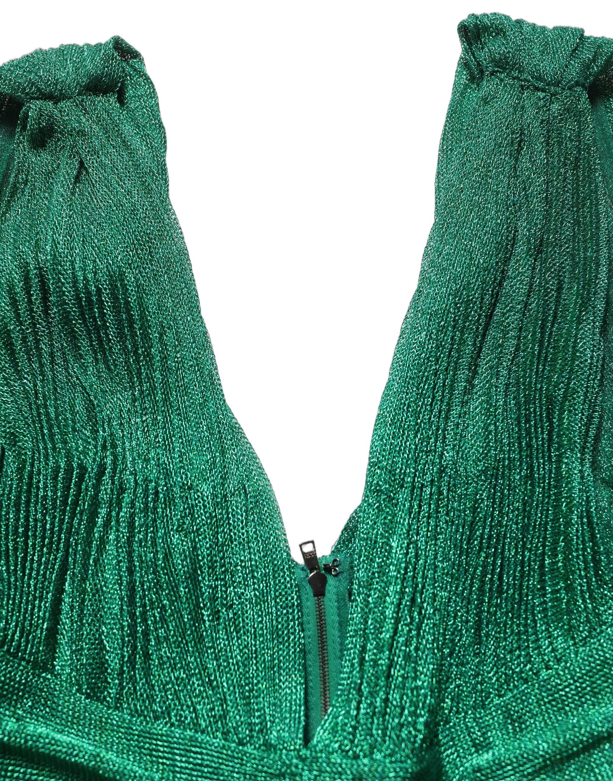 Dolce & Gabbana Emerald Green Plissé Evening Gown Women's Dress (Pre-Owned)