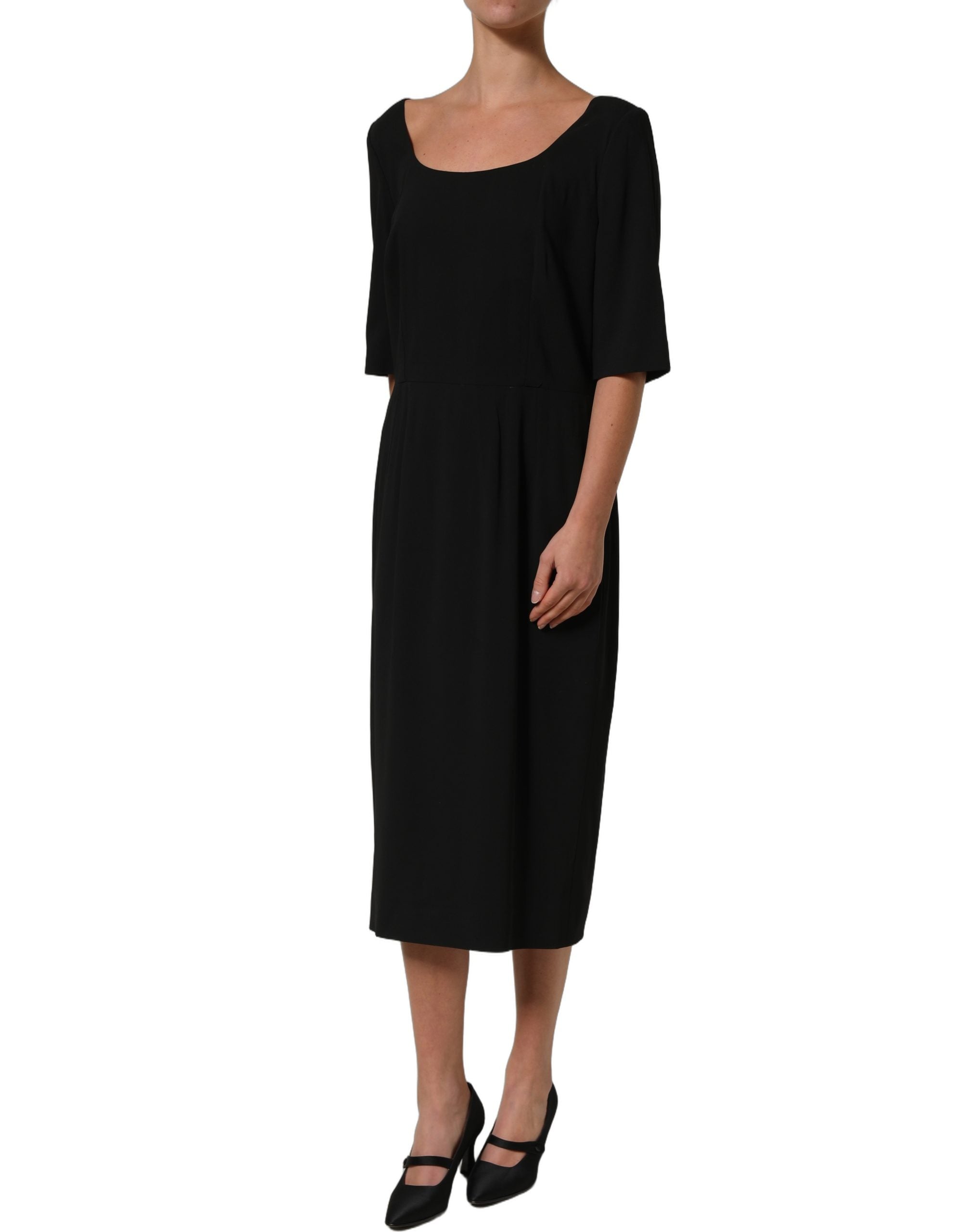 Dolce & Gabbana Black Viscose Cropped Sleeves Midi Women's Dress (Pre-Owned)