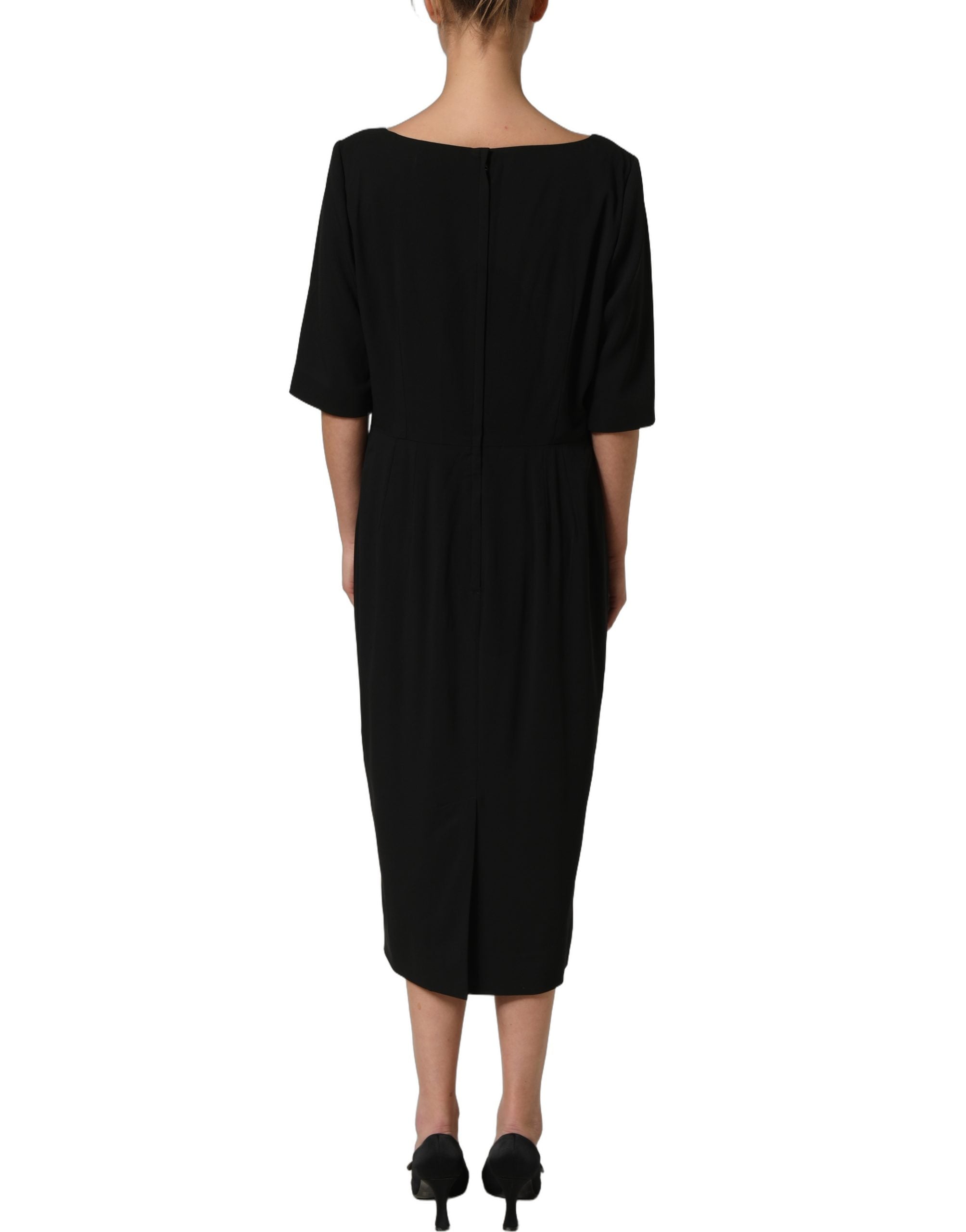 Dolce & Gabbana Black Viscose Cropped Sleeves Midi Women's Dress (Pre-Owned)