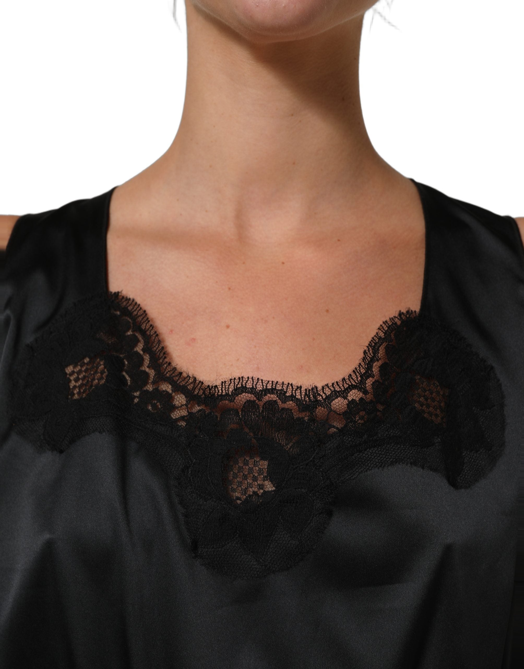 Dolce & Gabbana Black Polyester LaceTrim Sheath Midi Women's Dress (Pre-Owned)