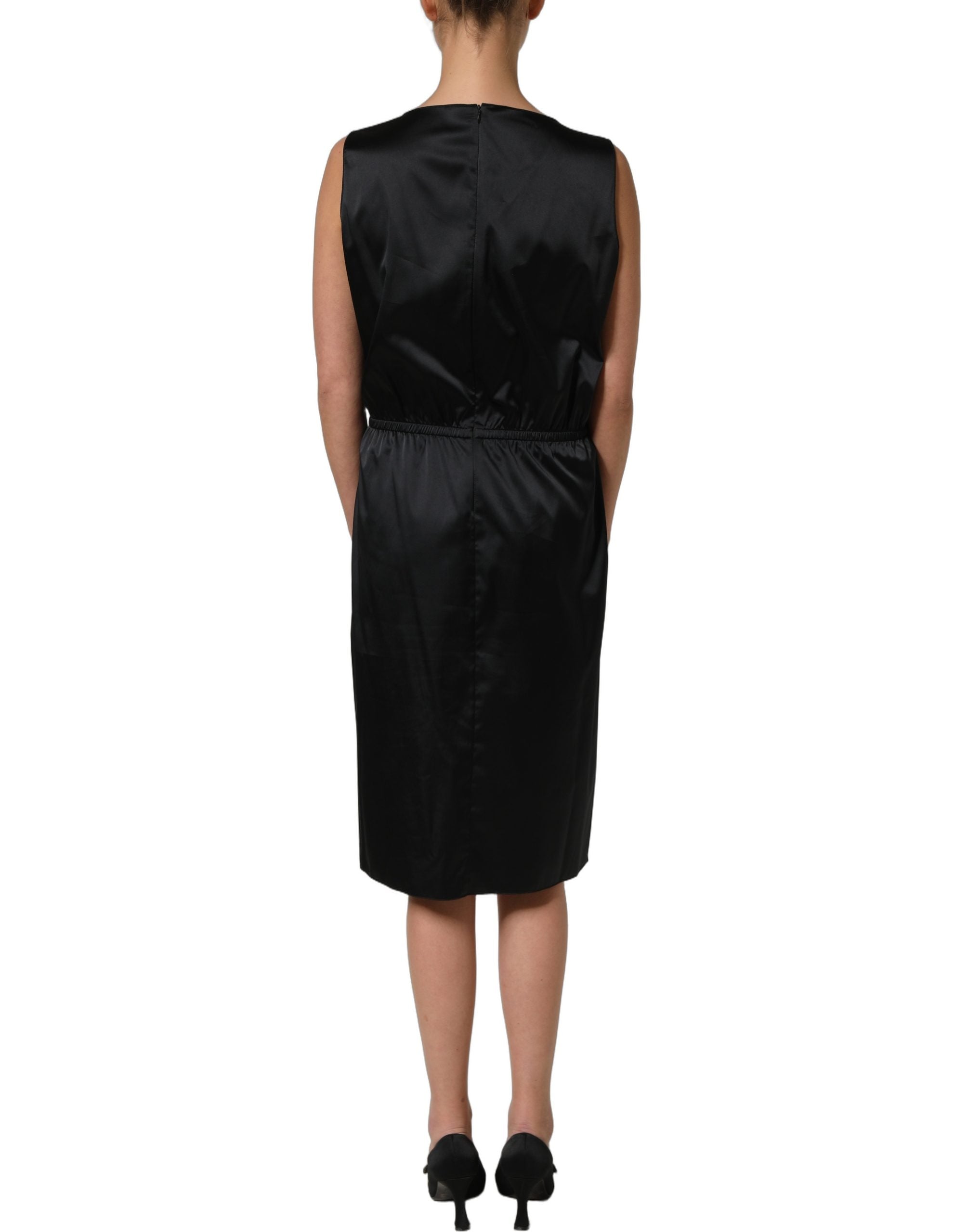 Dolce & Gabbana Black Polyester LaceTrim Sheath Midi Women's Dress (Pre-Owned)