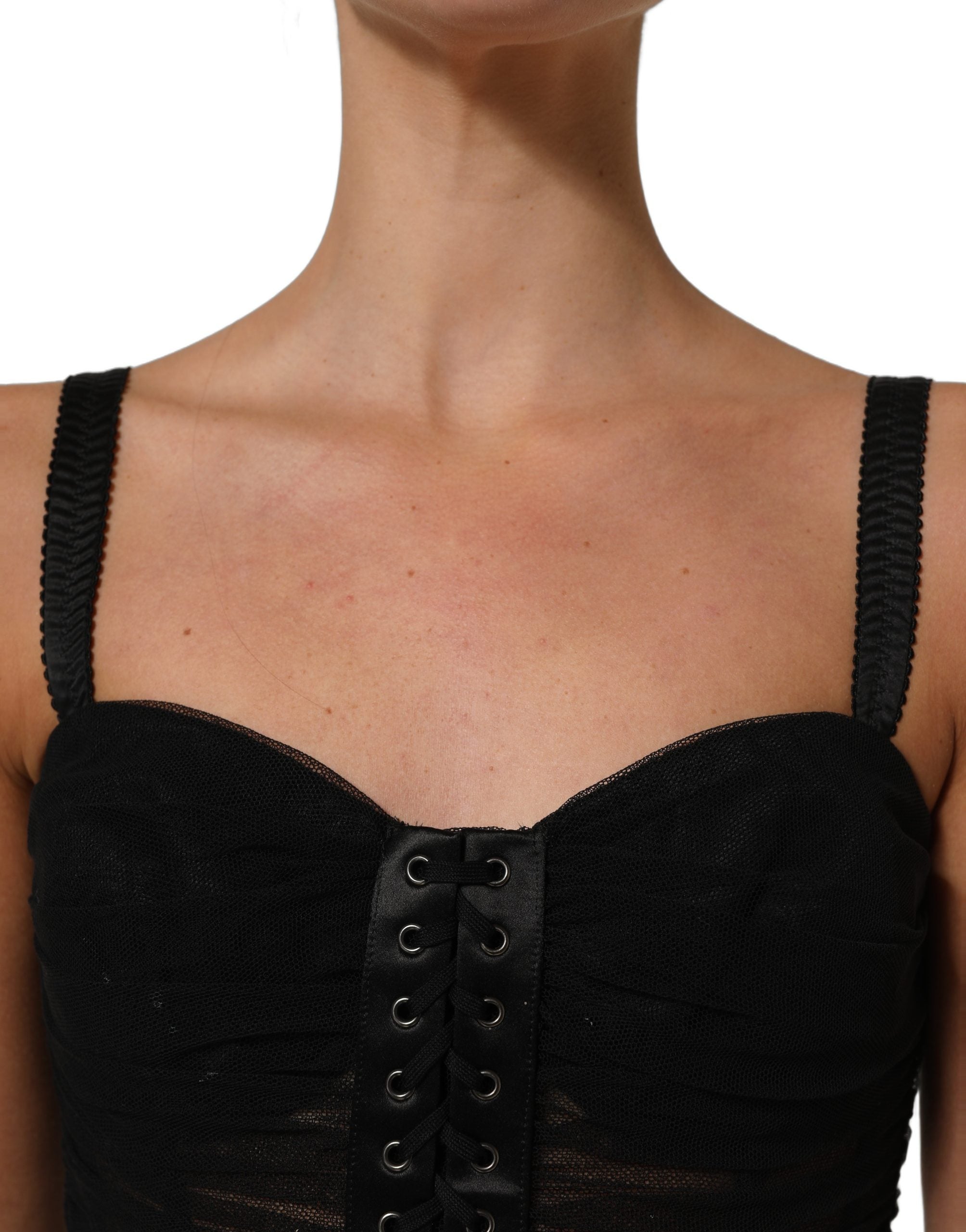 Dolce & Gabbana Sleeveless V-neck Shift Knee Length Women's Black (Pre-Owned)