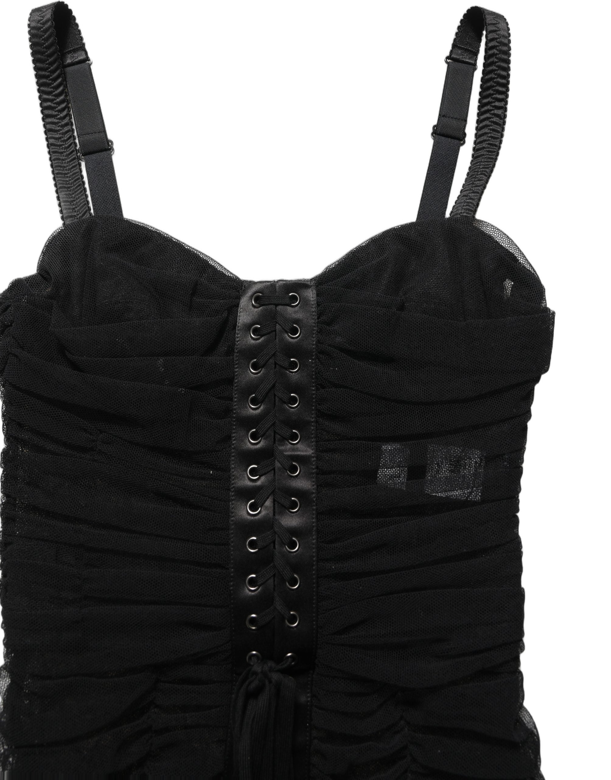 Dolce & Gabbana Sleeveless V-neck Shift Knee Length Women's Black (Pre-Owned)