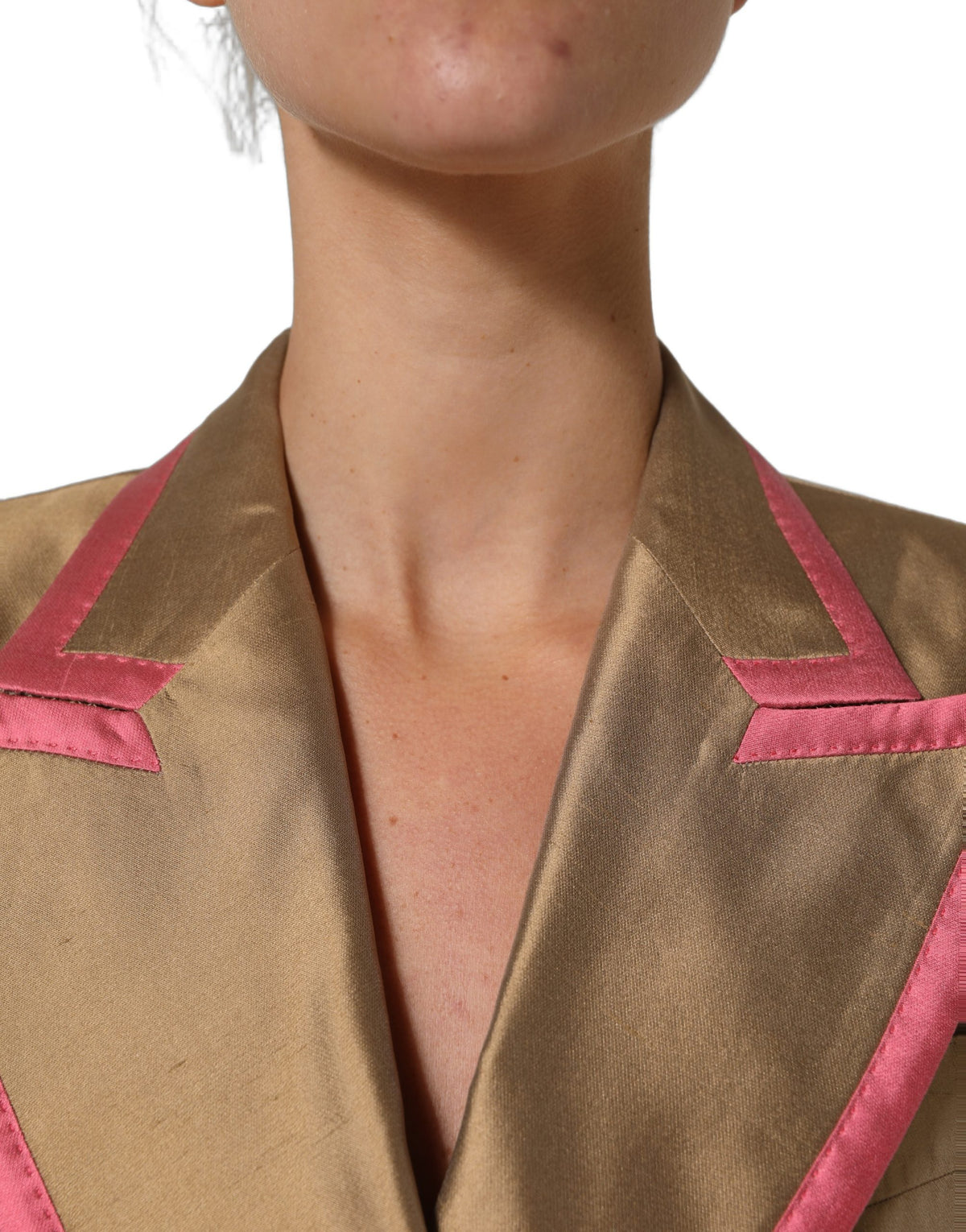 Dolce & Gabbana Gold Silk Double Breasted Coat Blazer Women's Jacket