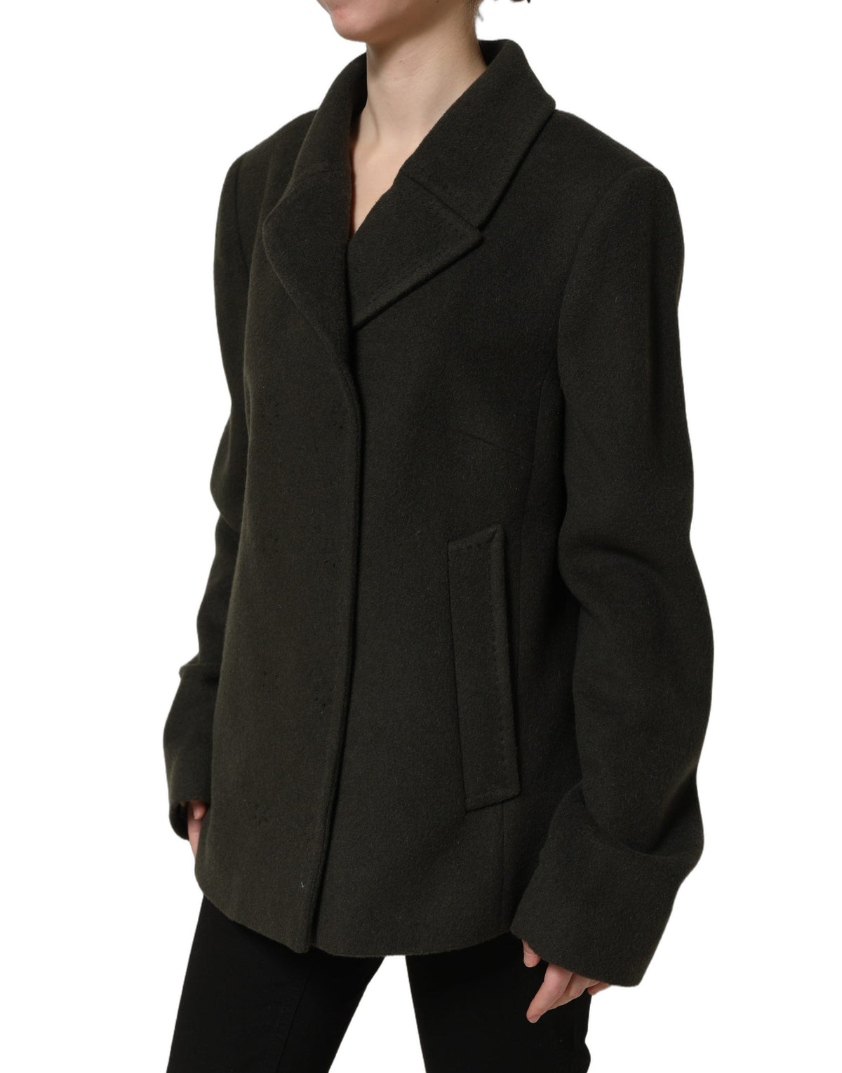 Dolce & Gabbana Dark Green Double Breasted Peacoat Women's Jacket