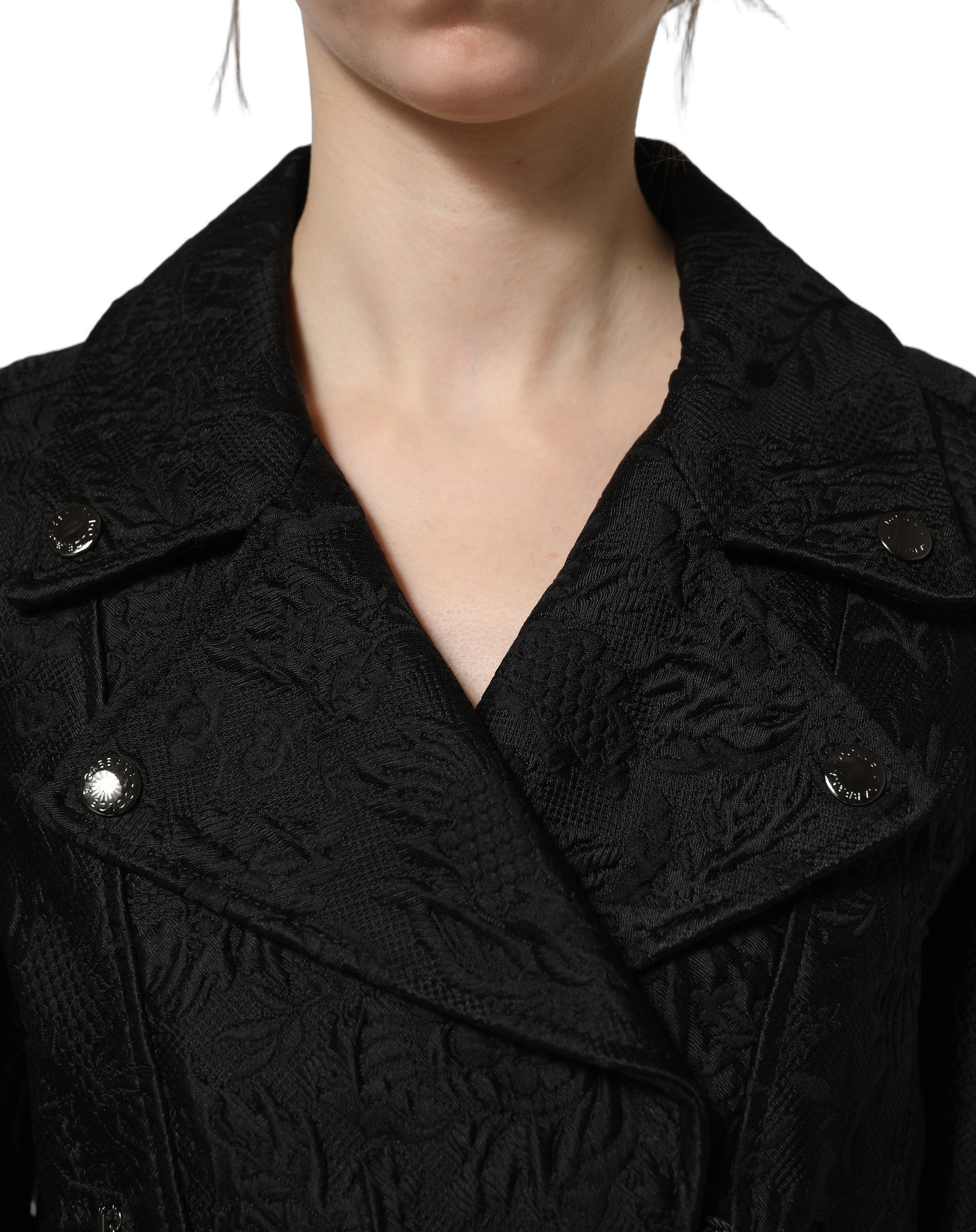 Dolce & Gabbana Black Floral Brocade Biker Blouson Women's Jacket