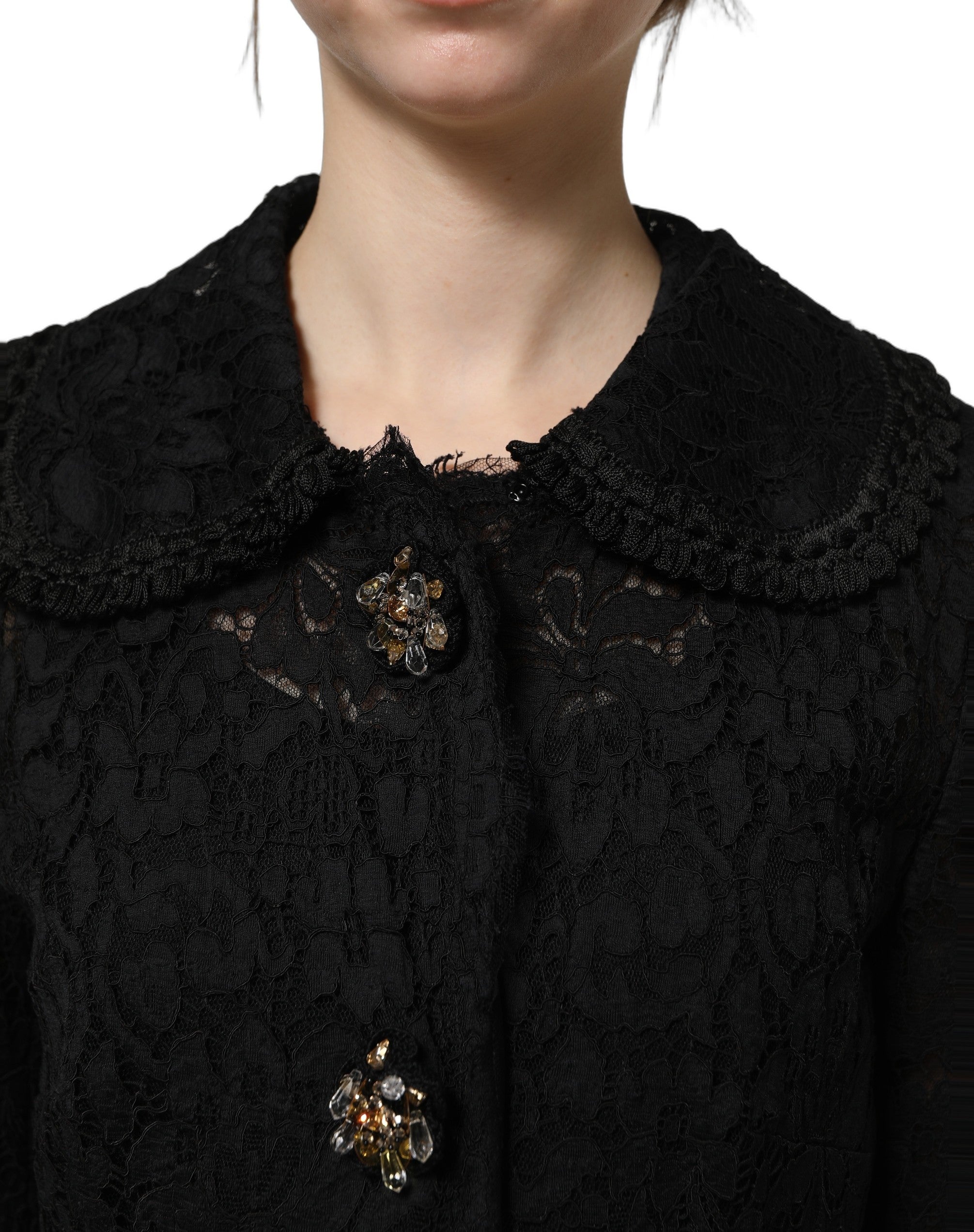 Dolce & Gabbana Black Embellished Guipure Lace Coat Women's Jacket