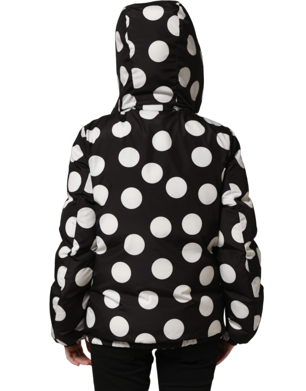 Dolce & Gabbana Black White Polka Dot Hooded Blouson Women's Jacket