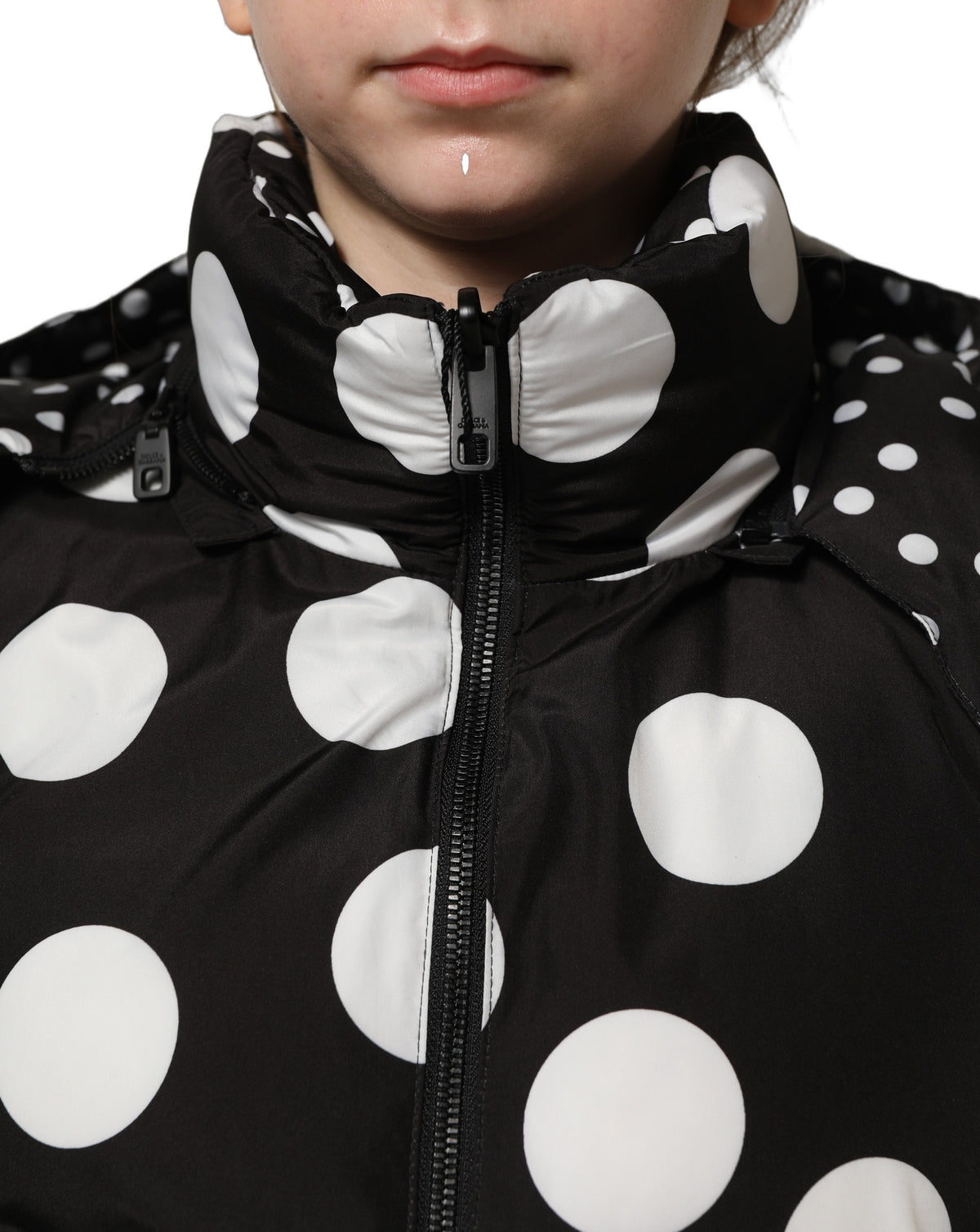 Dolce & Gabbana Black White Polka Dot Hooded Blouson Women's Jacket