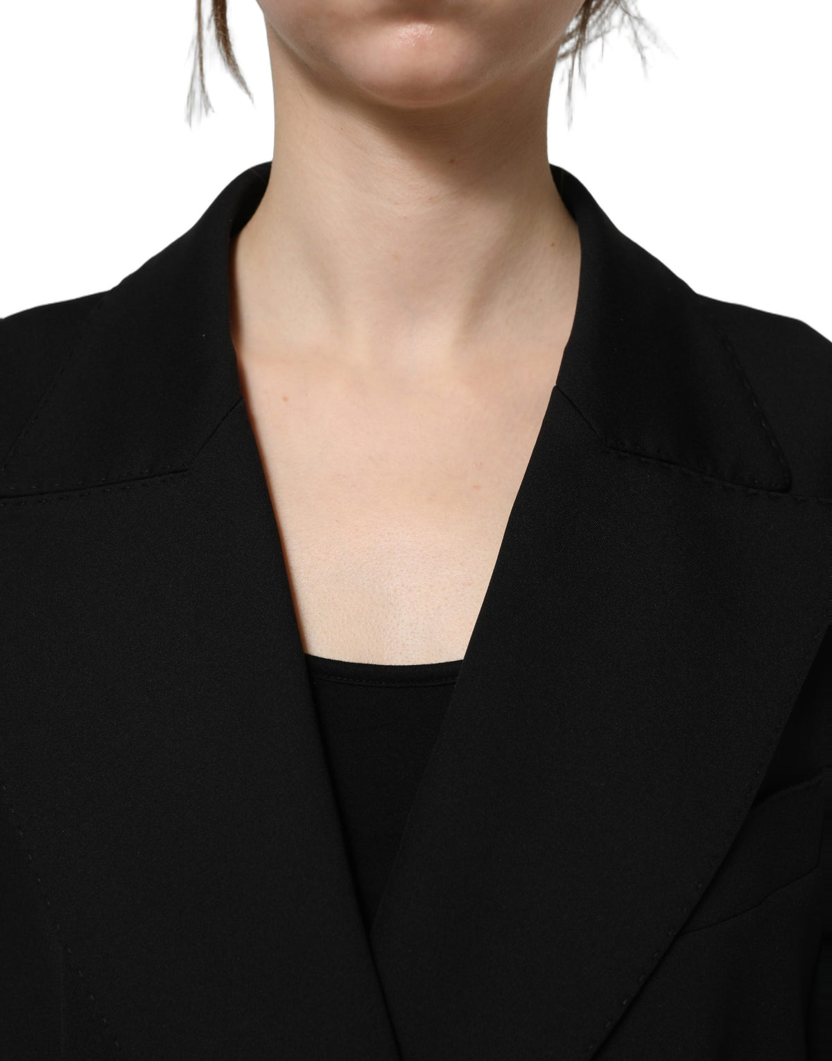 Dolce & Gabbana Black Double Breasted Crepe Blazer Women's Jacket