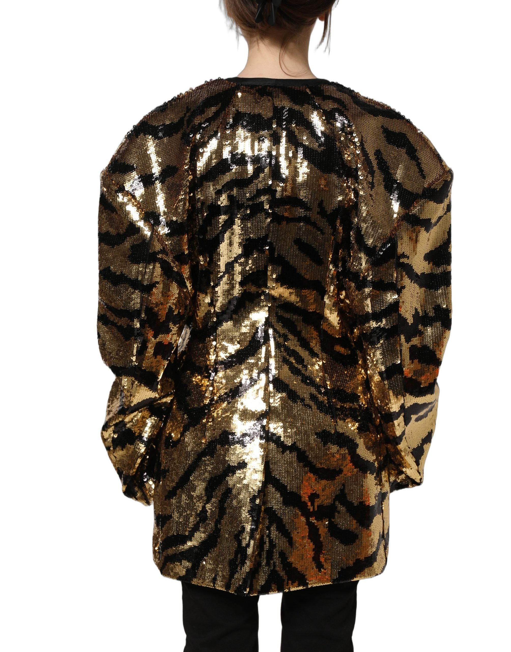 Dolce & Gabbana Black Gold Sequin Tiger Stripe Blazer Women's Jacket