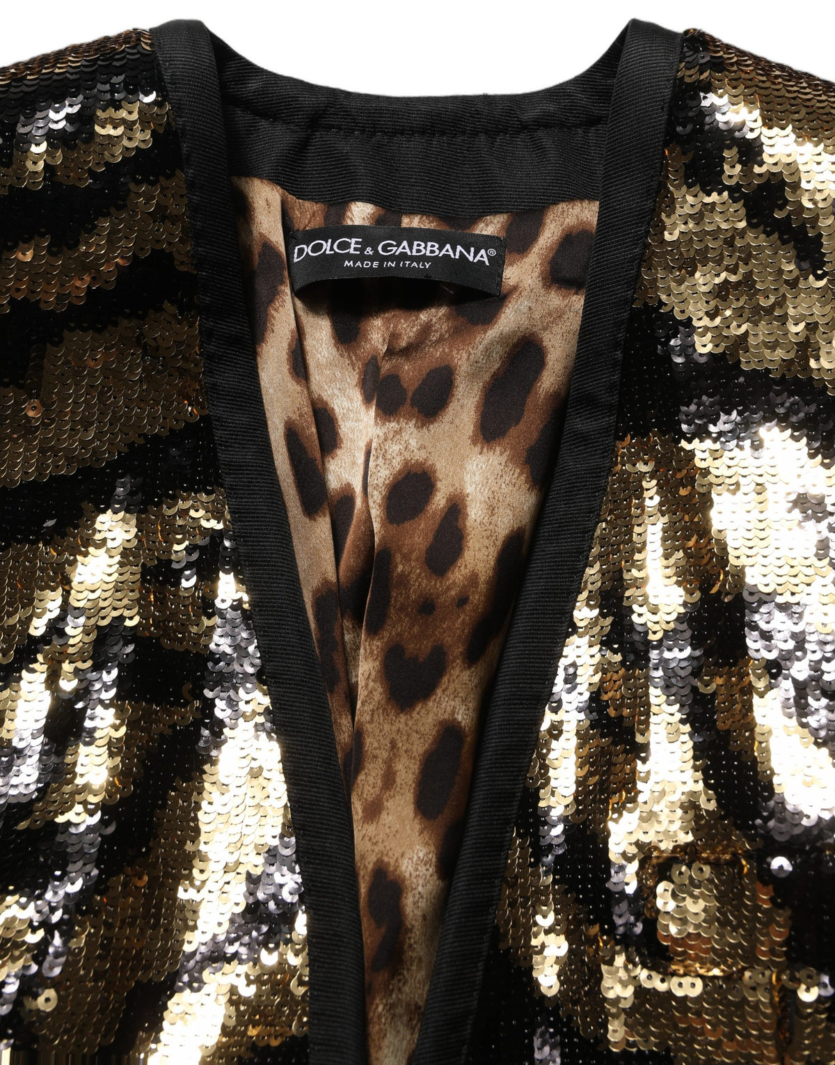 Dolce & Gabbana Black Gold Sequin Tiger Stripe Blazer Women's Jacket