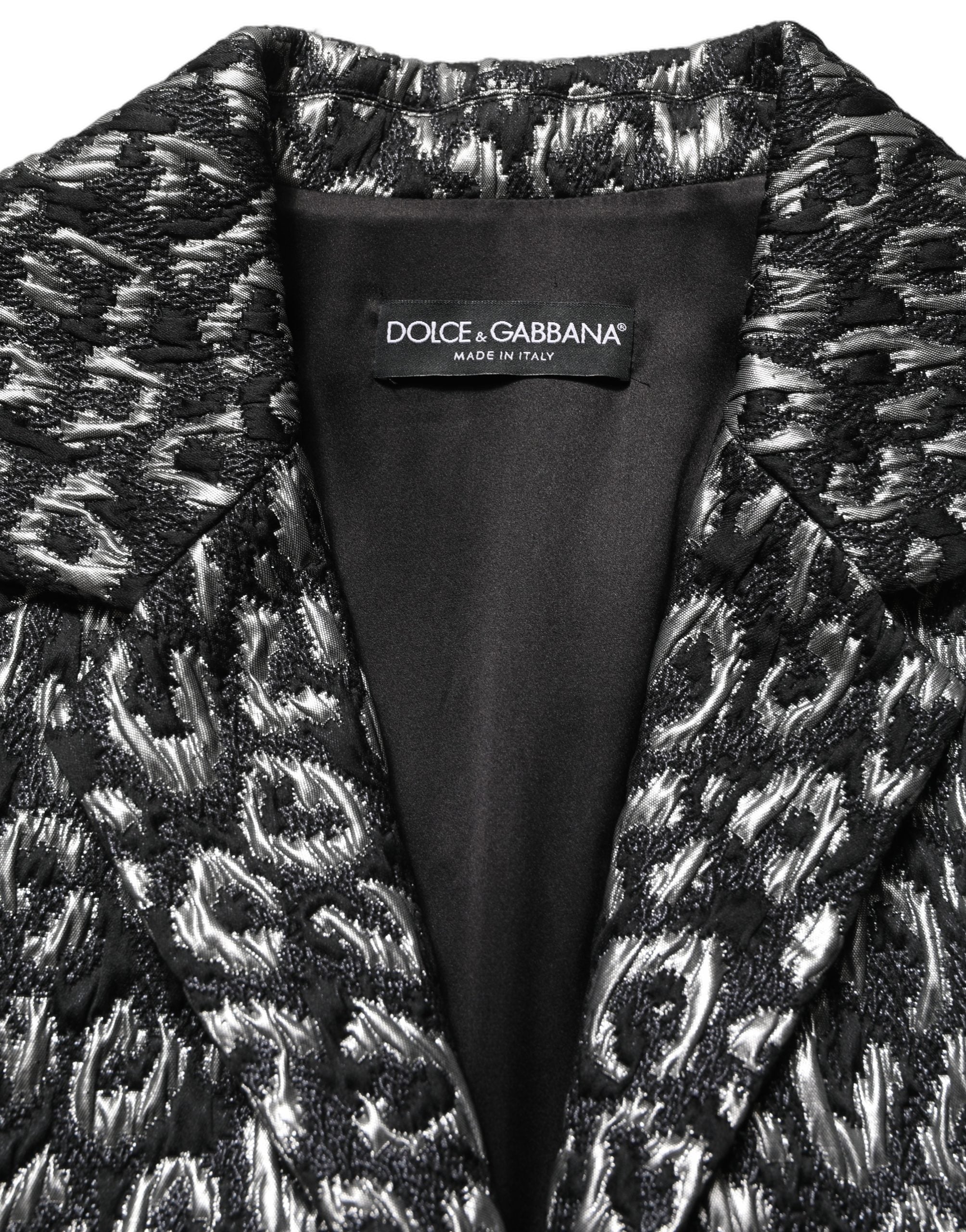 Dolce & Gabbana Black Silver Jacquard Leopard Coat Women's Jacket
