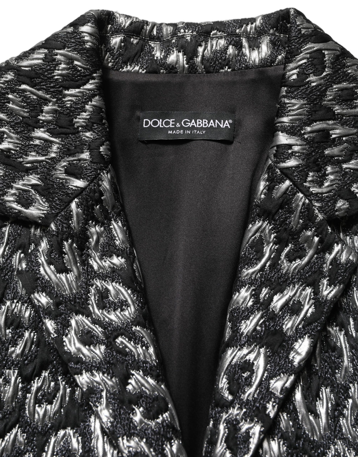 Dolce & Gabbana Black Silver Jacquard Leopard Coat Women's Jacket