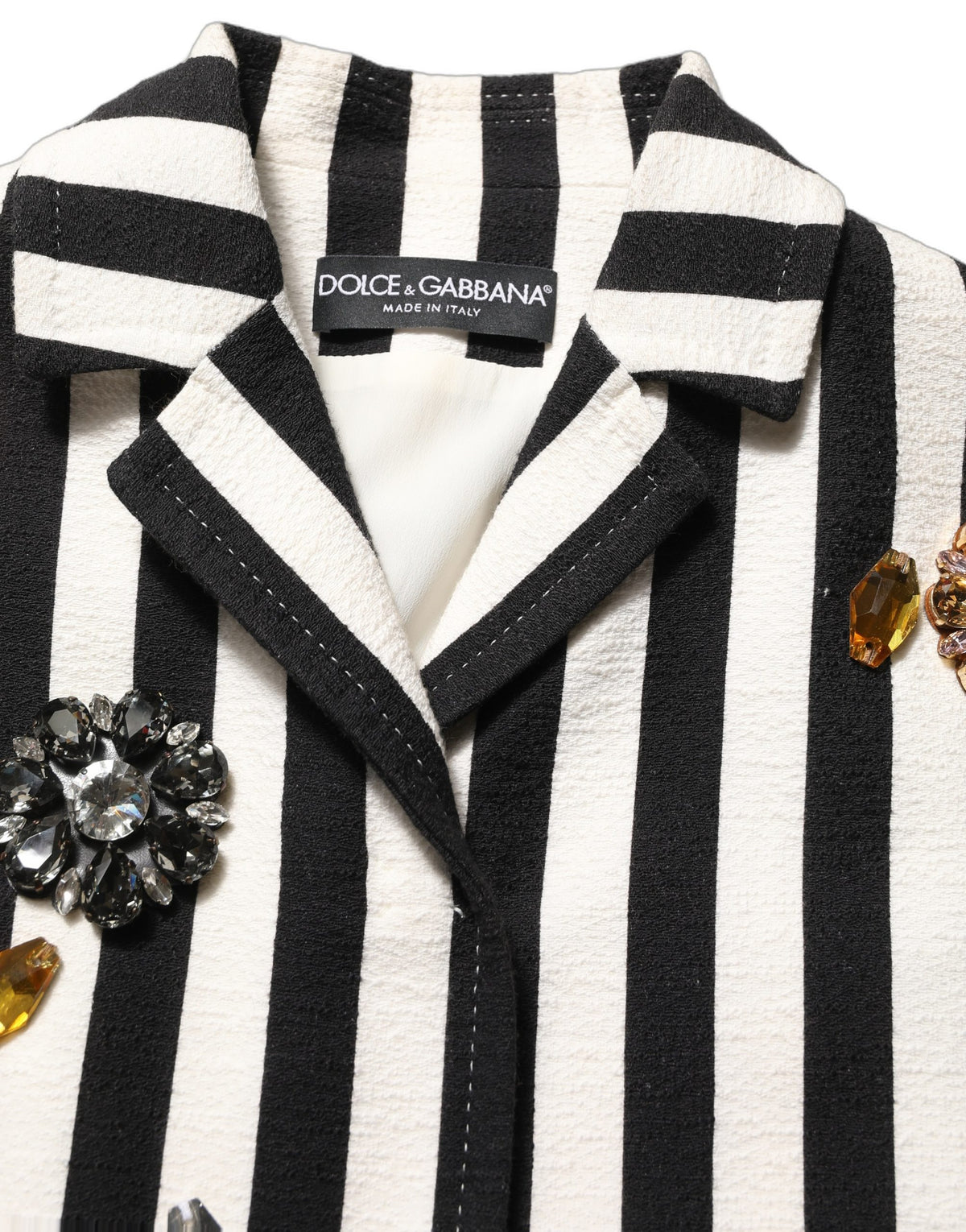 Dolce & Gabbana Black White Striped Embellished Coat Women's Jacket