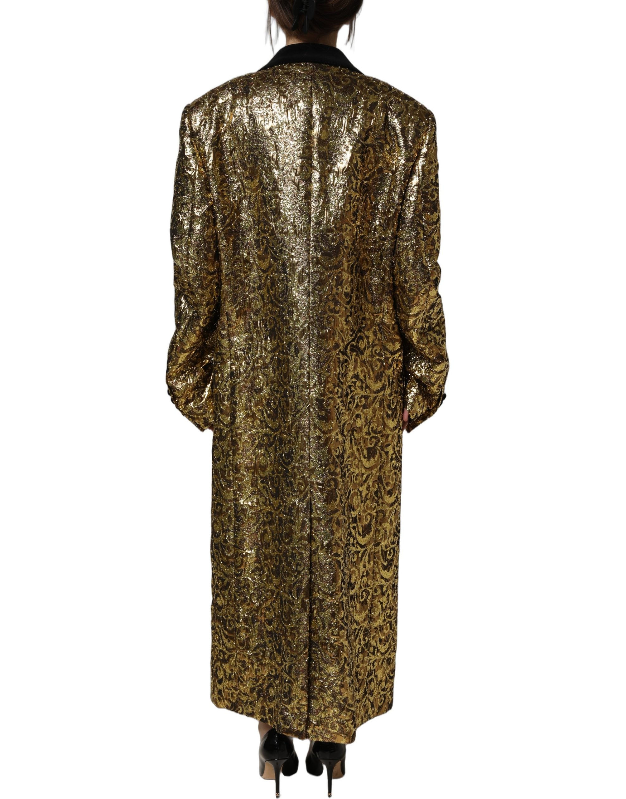 Dolce & Gabbana Gold Floral Jacquard Wool Trench Coat Women's Jacket