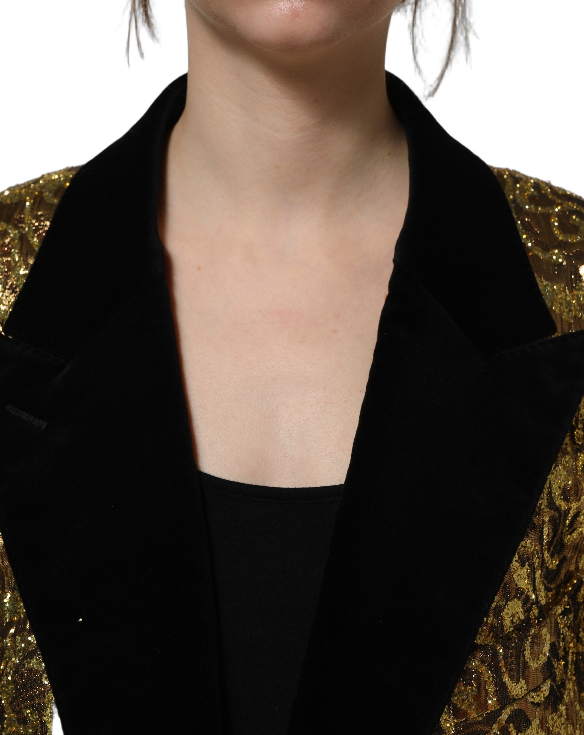 Dolce & Gabbana Gold Floral Jacquard Wool Trench Coat Women's Jacket