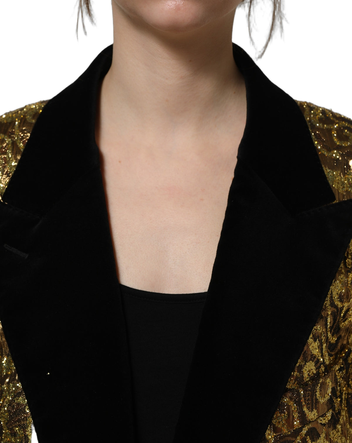 Dolce & Gabbana Gold Floral Jacquard Wool Trench Coat Women's Jacket