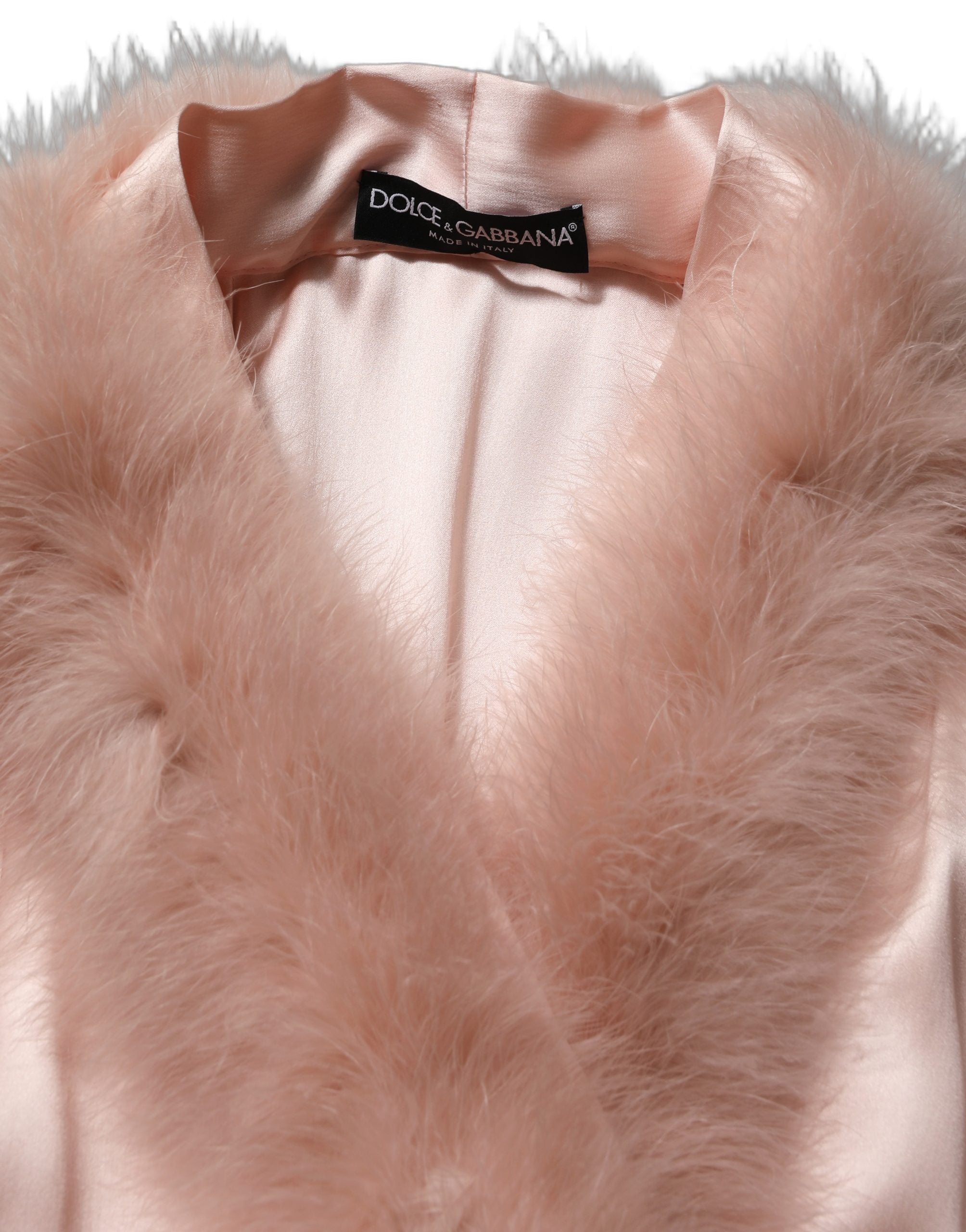 Dolce & Gabbana Light Pink Silk Turkey Feather Robe Women's Jacket