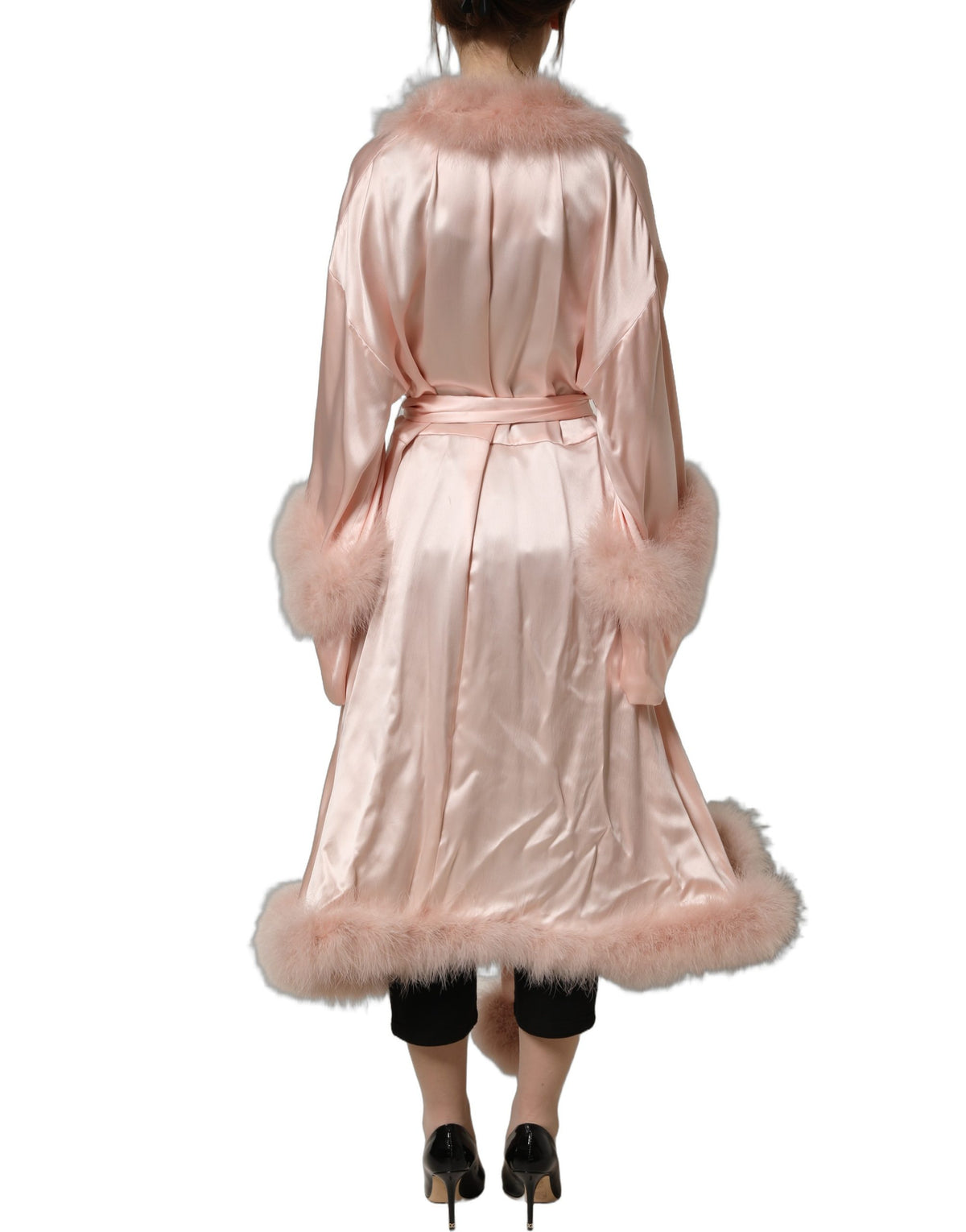 Dolce & Gabbana Light Pink Silk Turkey Feather Robe Women's Jacket