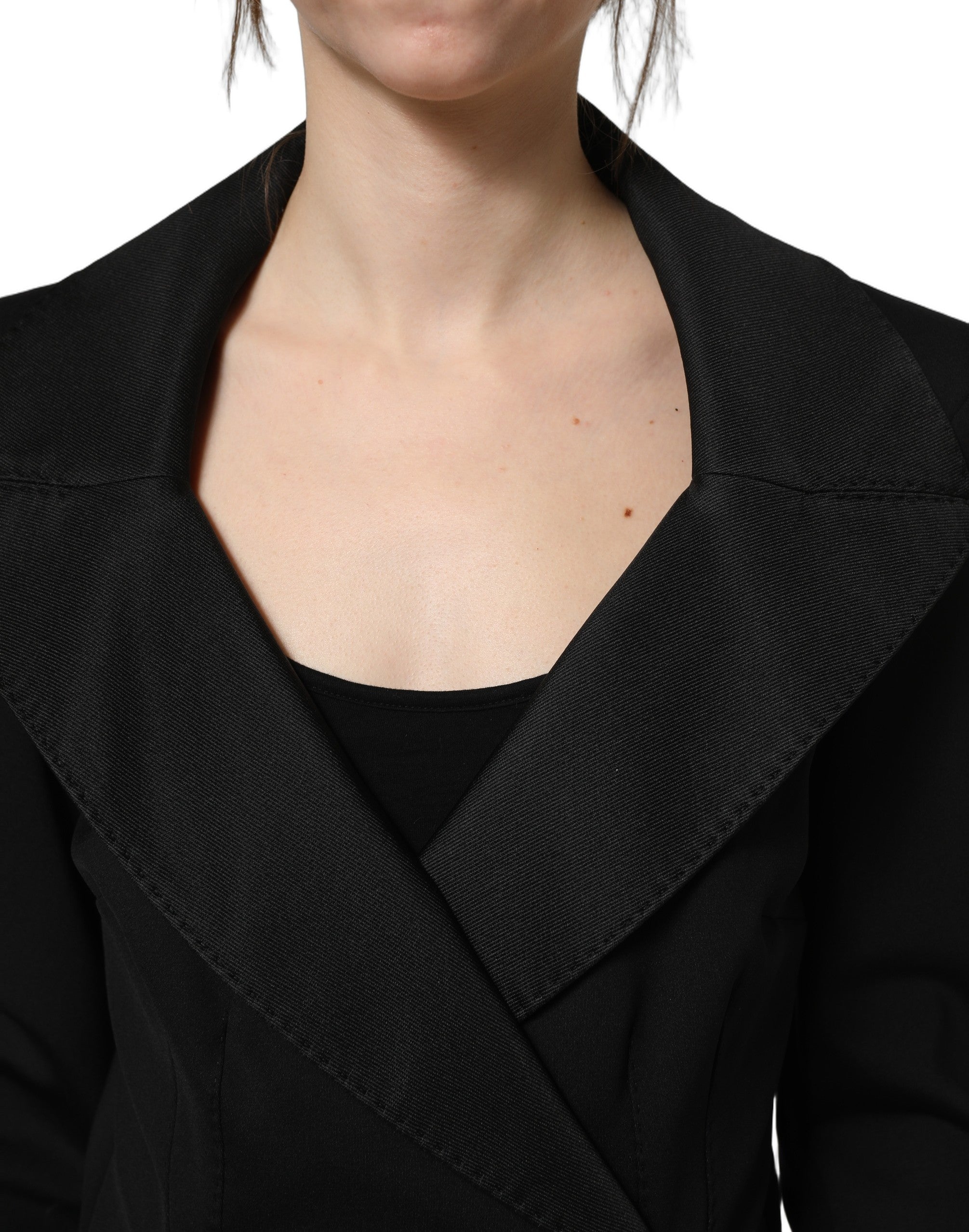 Dolce & Gabbana Black Nylon Double Breasted Coat Women's Jacket