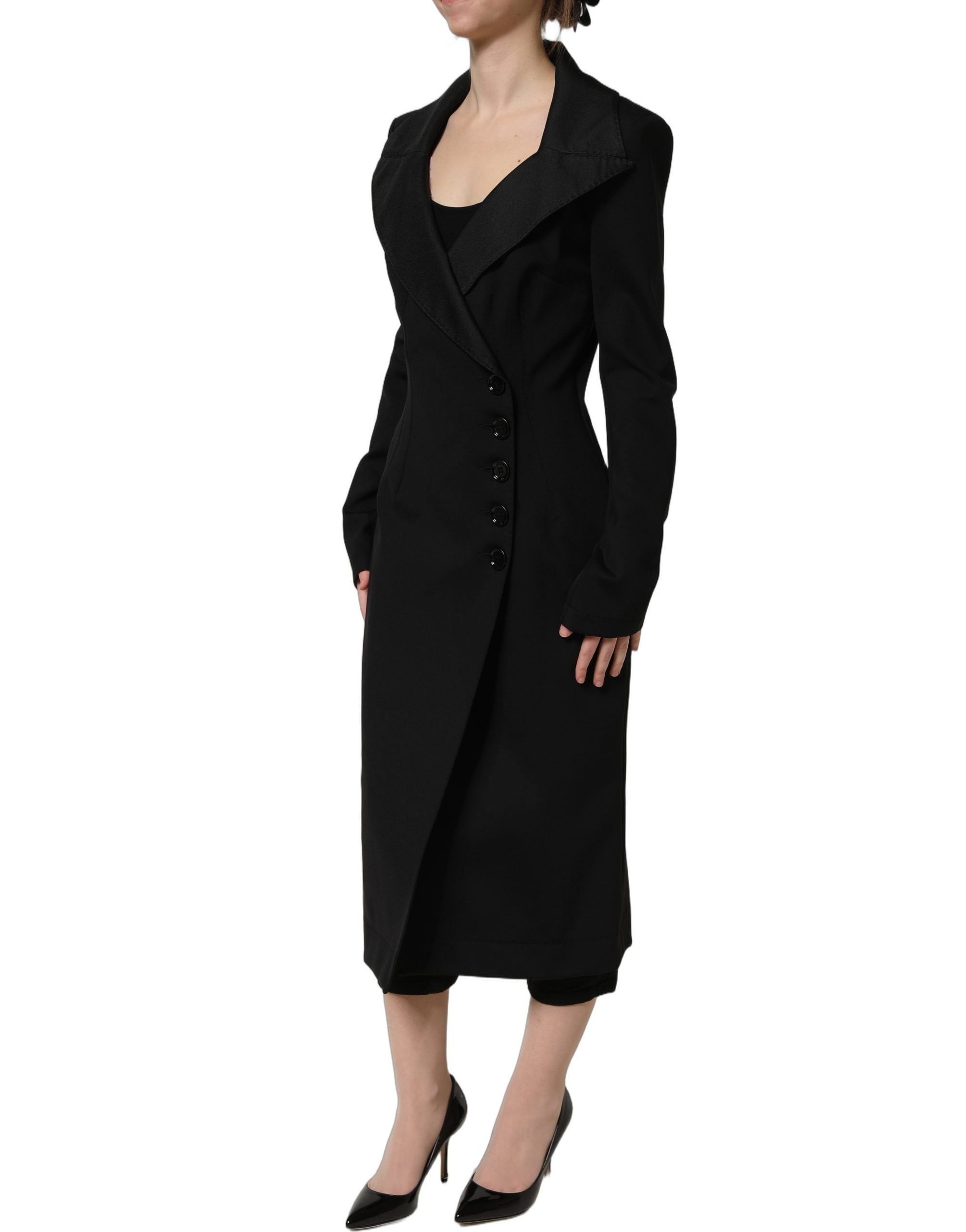 Dolce & Gabbana Black Nylon Double Breasted Coat Women's Jacket