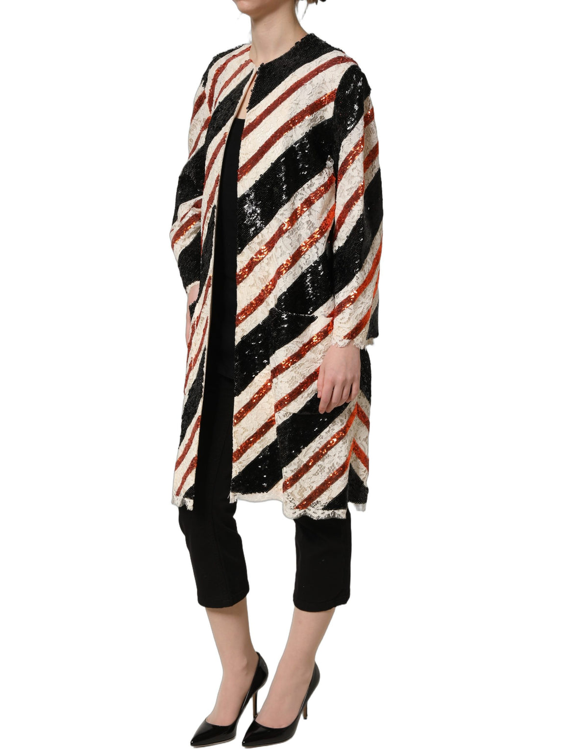Dolce & Gabbana Multicolor Stripe Sequin Duster Coat Women's Jacket