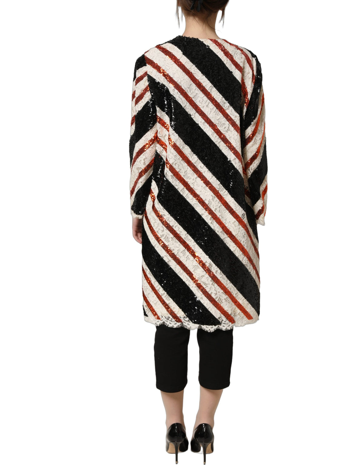 Dolce & Gabbana Multicolor Stripe Sequin Duster Coat Women's Jacket