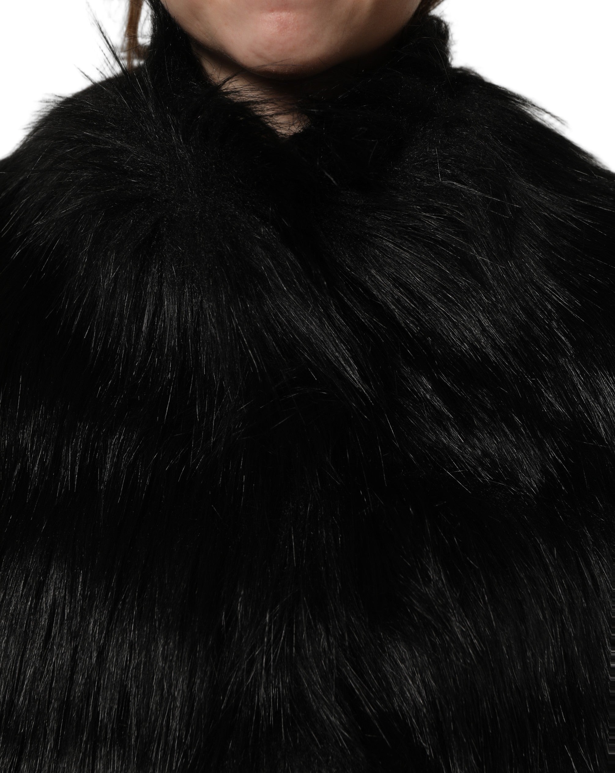 Dolce & Gabbana Black Acrylic Faux Fur Sleeveless Vest Women's Jacket