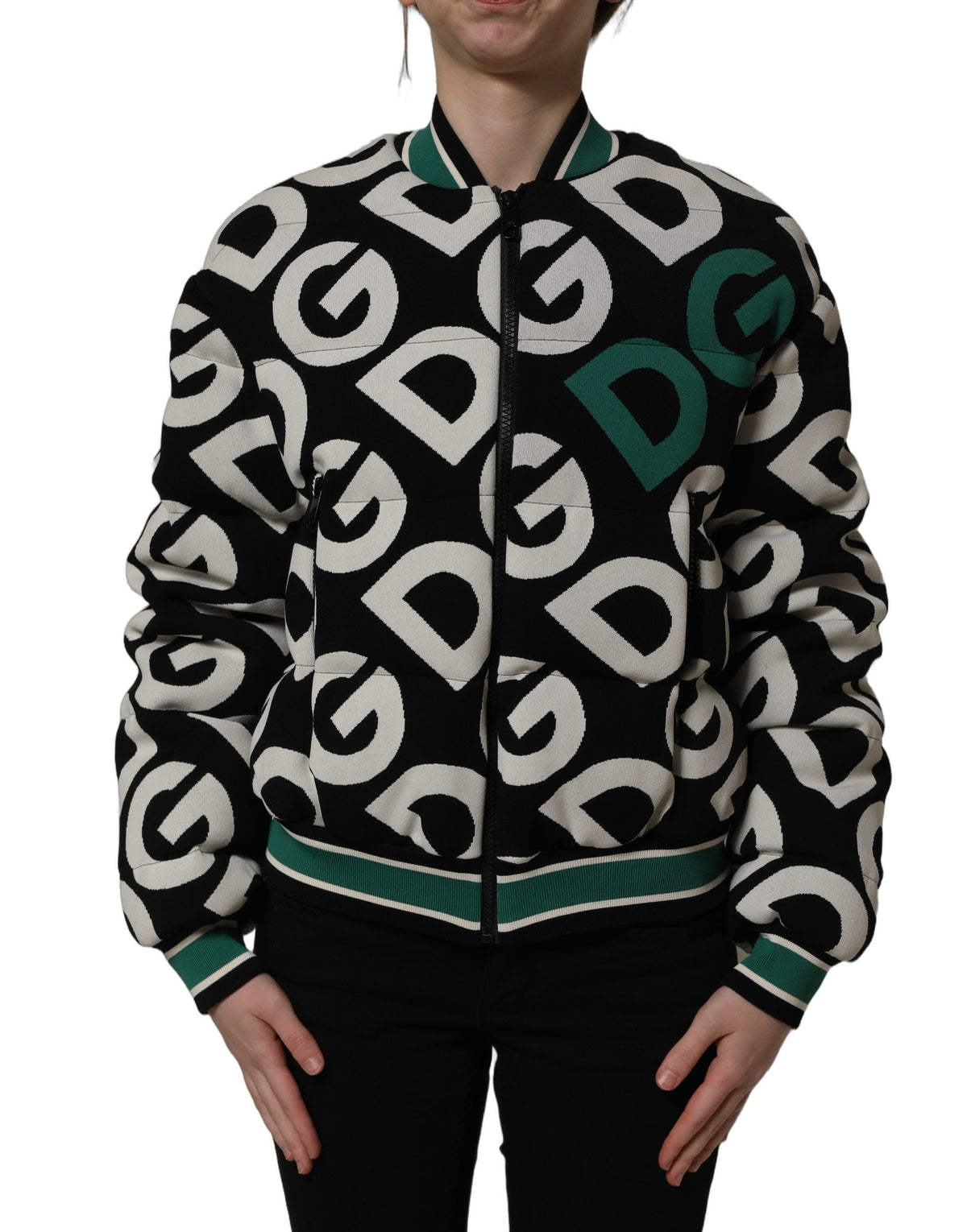 Dolce & Gabbana Multicolor Logo Full Zip Bomber Women's Jacket