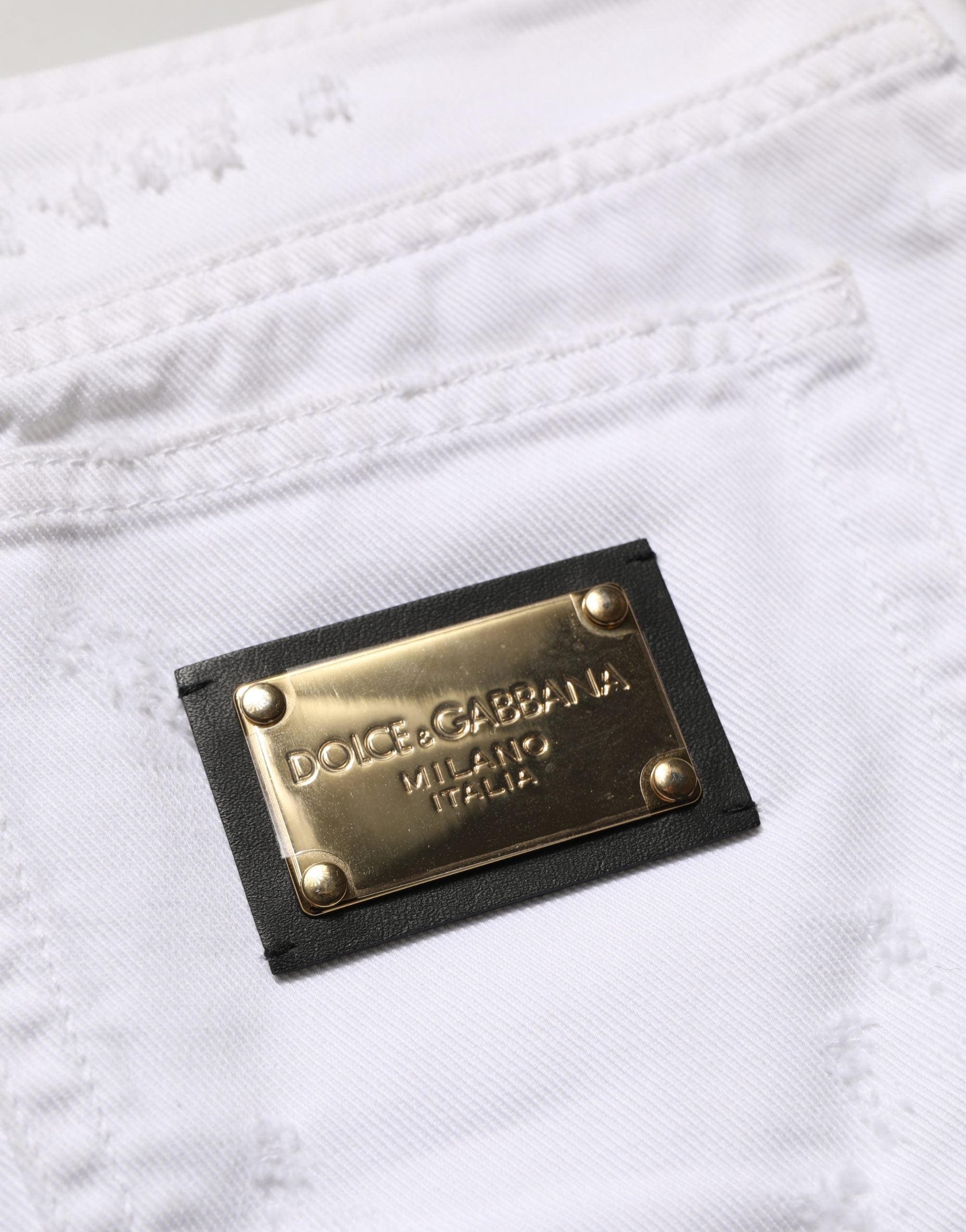 Dolce & Gabbana White Distressed Cotton Denim Mini Women's Skirt (Pre-Owned)