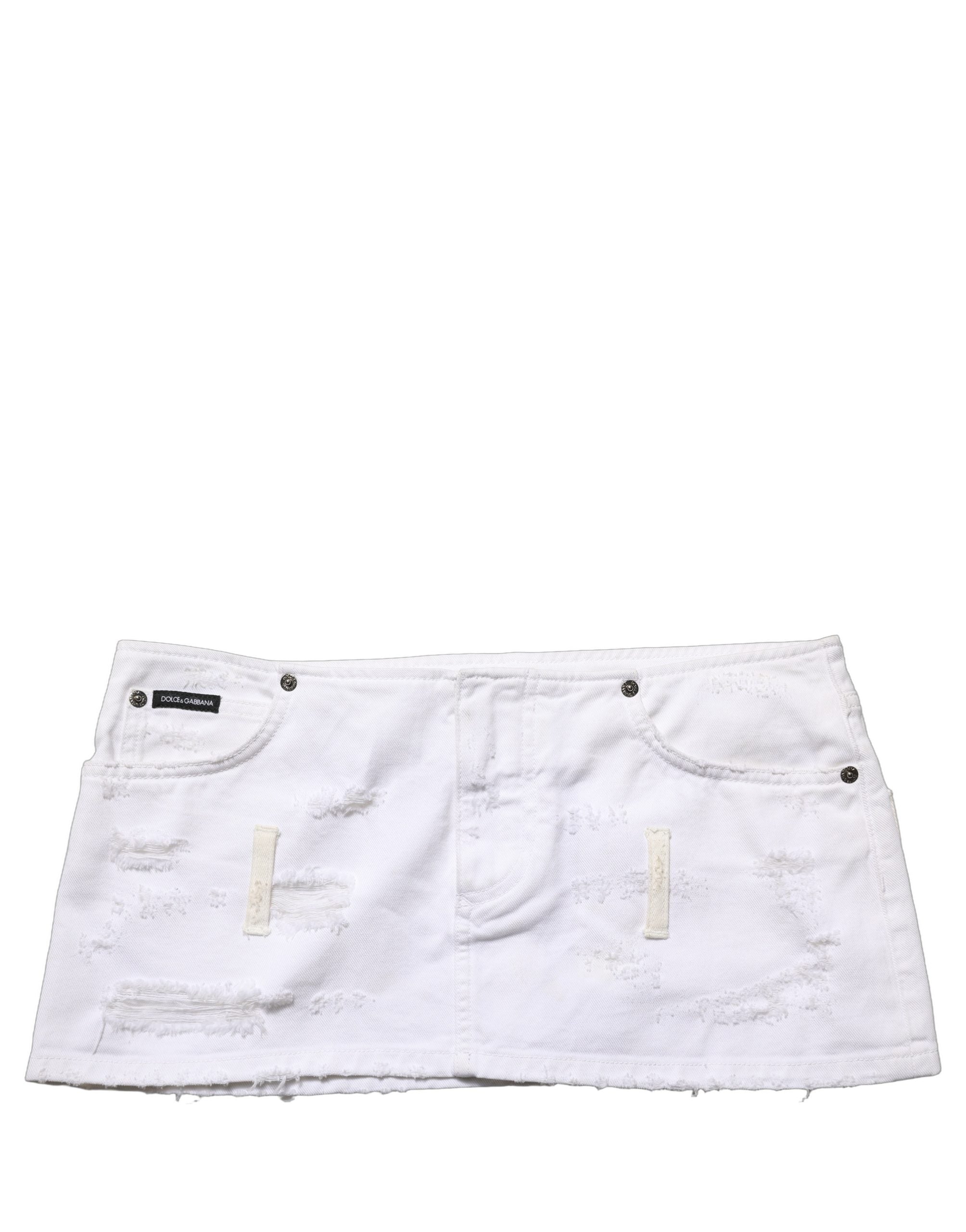 Dolce & Gabbana White Distressed Cotton Denim Mini Women's Skirt (Pre-Owned)
