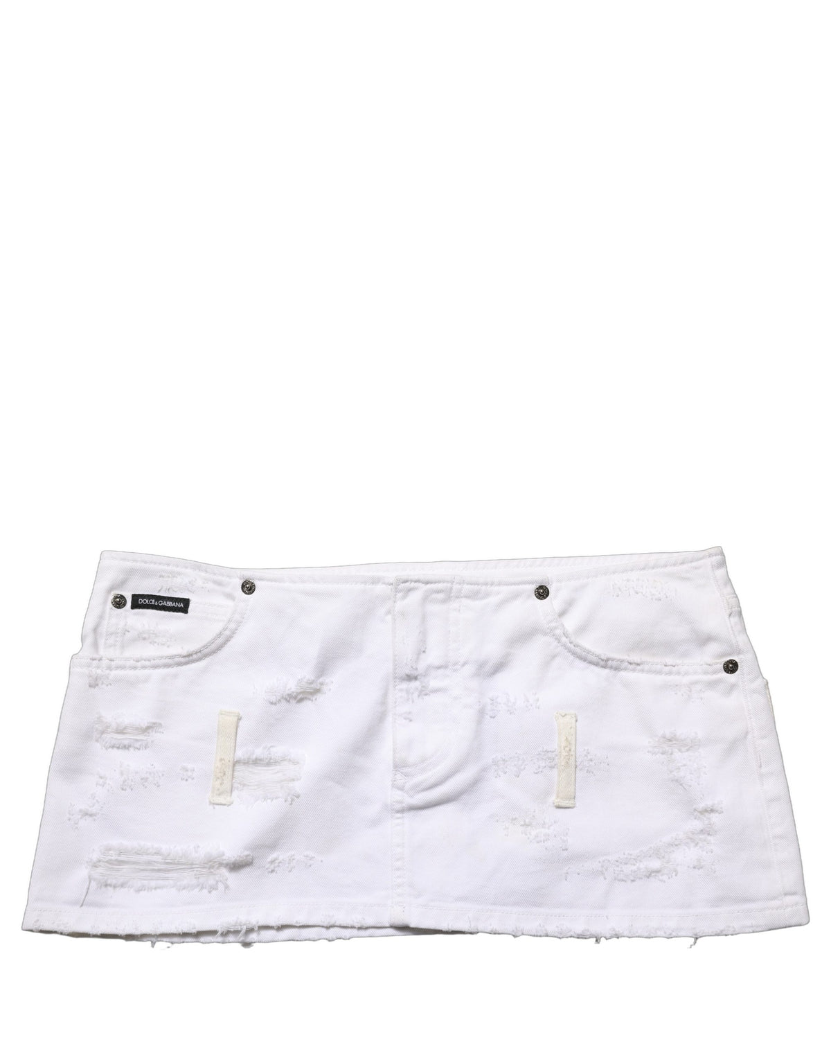 Dolce & Gabbana White Distressed Cotton Denim Mini Women's Skirt (Pre-Owned)