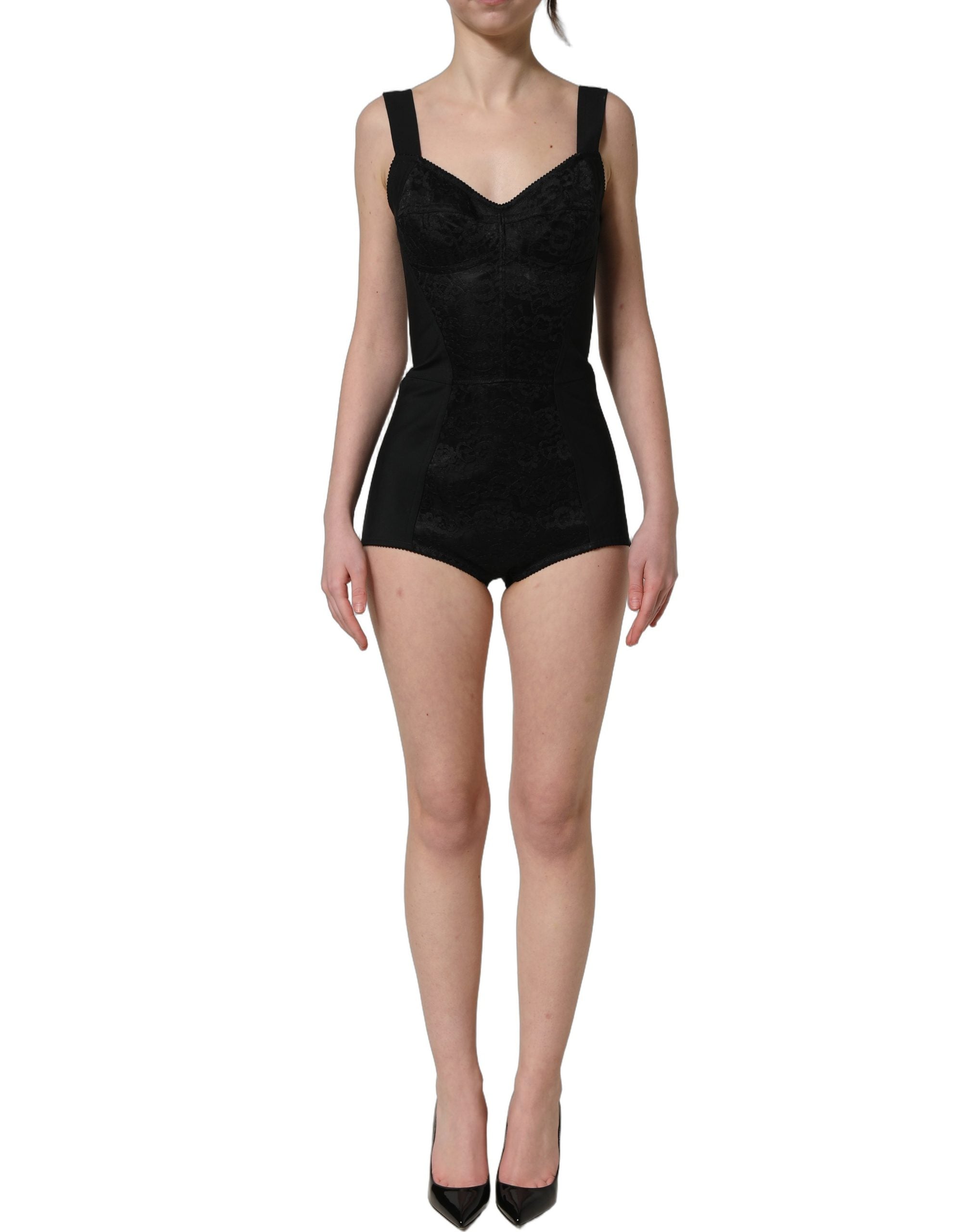 Dolce & Gabbana Black Floral Lace Corset Bodycon Women's Bodysuit (Pre-Owned)