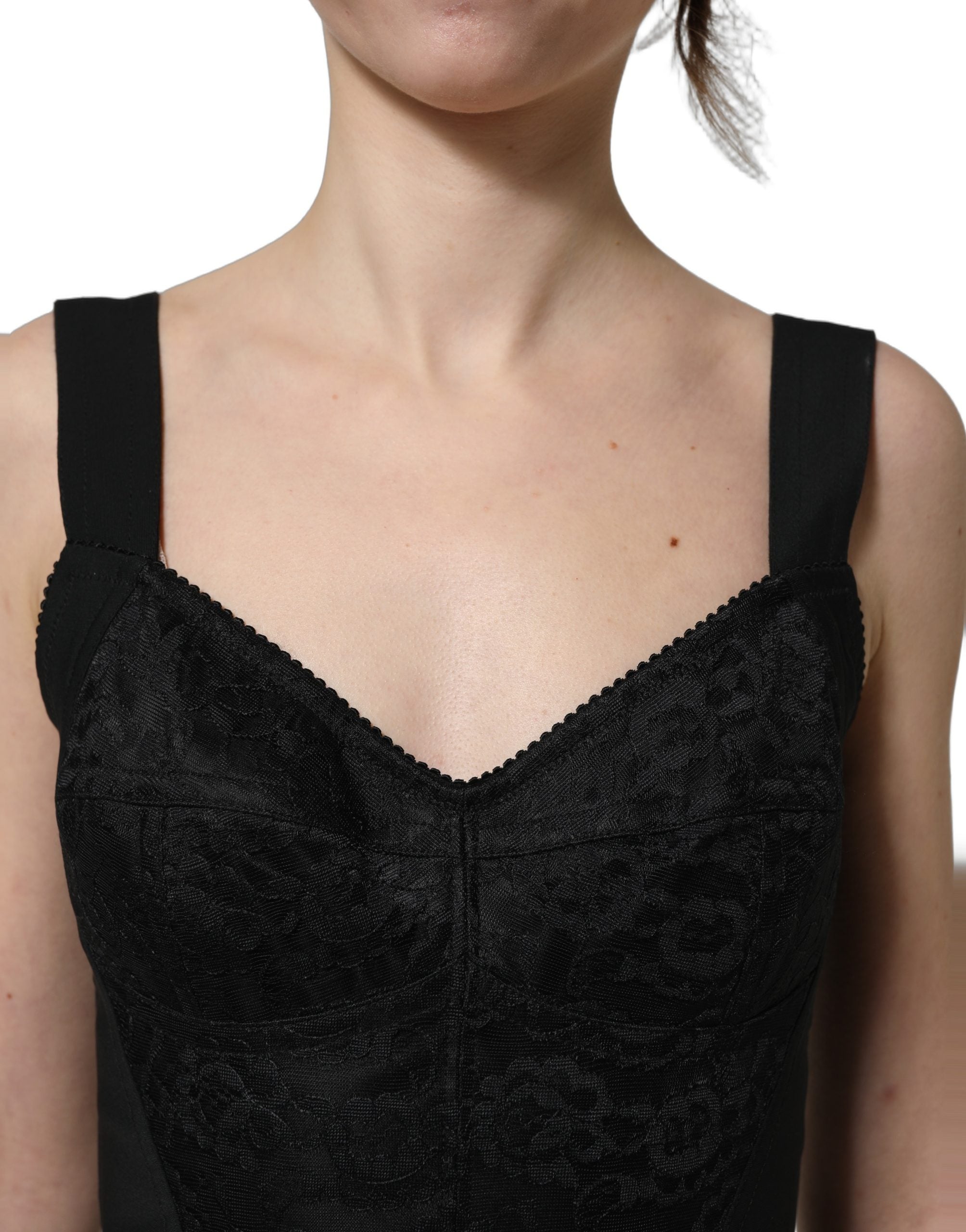 Dolce & Gabbana Black Floral Lace Corset Bodycon Women's Bodysuit (Pre-Owned)