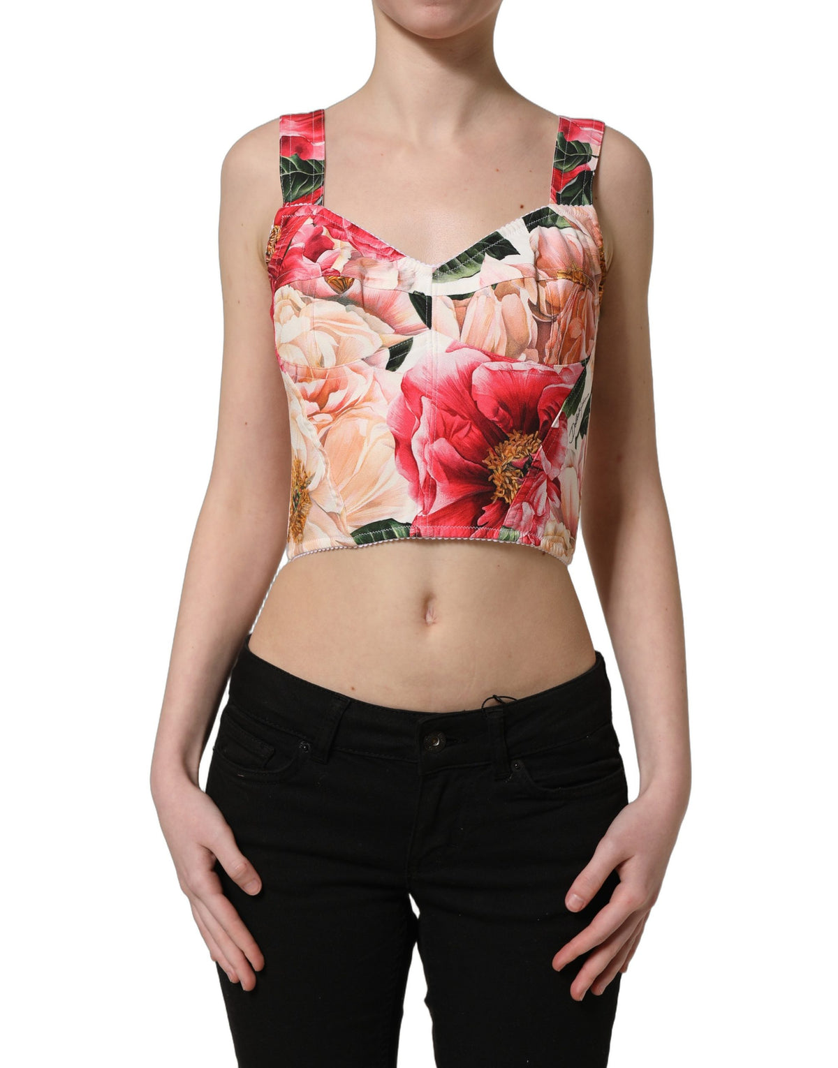 Dolce & Gabbana Multicolor Floral Cropped Bustier Tank Women's Top