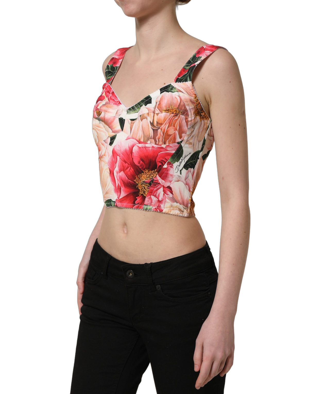 Dolce & Gabbana Multicolor Floral Cropped Bustier Tank Women's Top