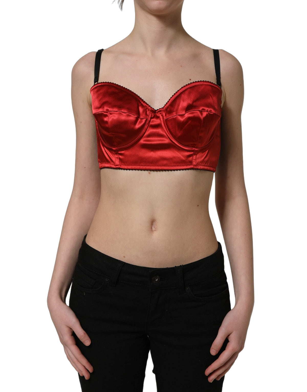 Dolce & Gabbana Red Polyester Satin Bustier Cropped Tank Women's Top