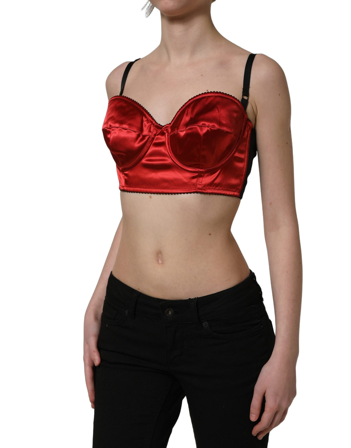 Dolce & Gabbana Red Polyester Satin Bustier Cropped Tank Women's Top