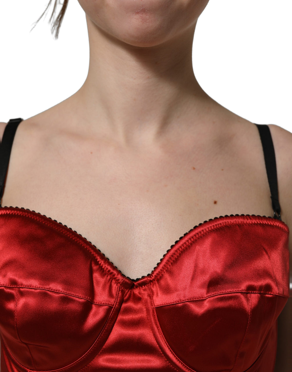 Dolce & Gabbana Red Polyester Satin Bustier Cropped Tank Women's Top